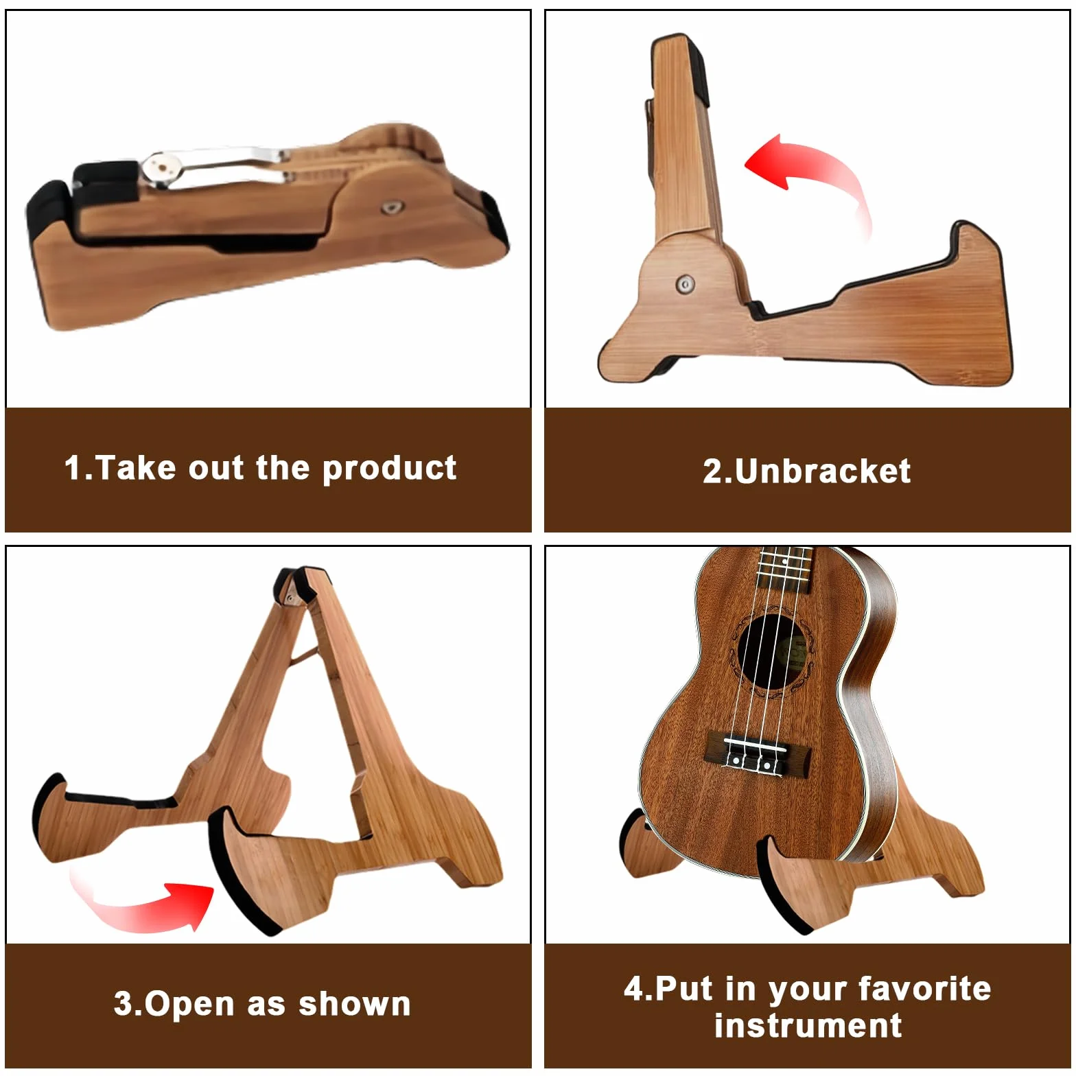 SUNOYA Składany stojak na gitarę, uchwyt na gitarę, drewniany stojak na gitarę, z antypoślizgową gumą, do gitary elektrycznej, akustycznej, basowej, klasycznej, ukulele