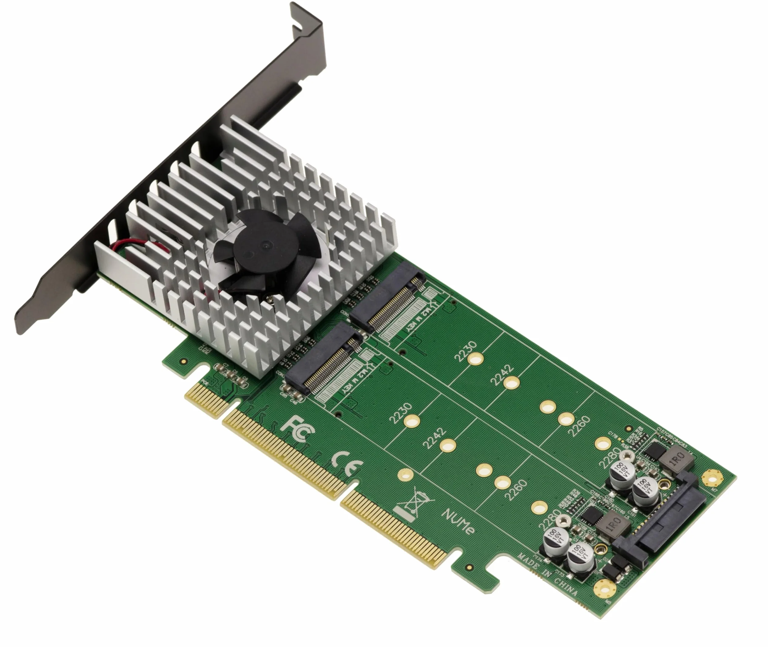 KALEA-INFORMATIQUE Dwustronna karta kontrolera PCIe 3.0 16x dla 4 dysków SSD M.2 NVMe M Key (M2 NGFF) z wymuszoną wentylacją. CHIPSET ASM2824.