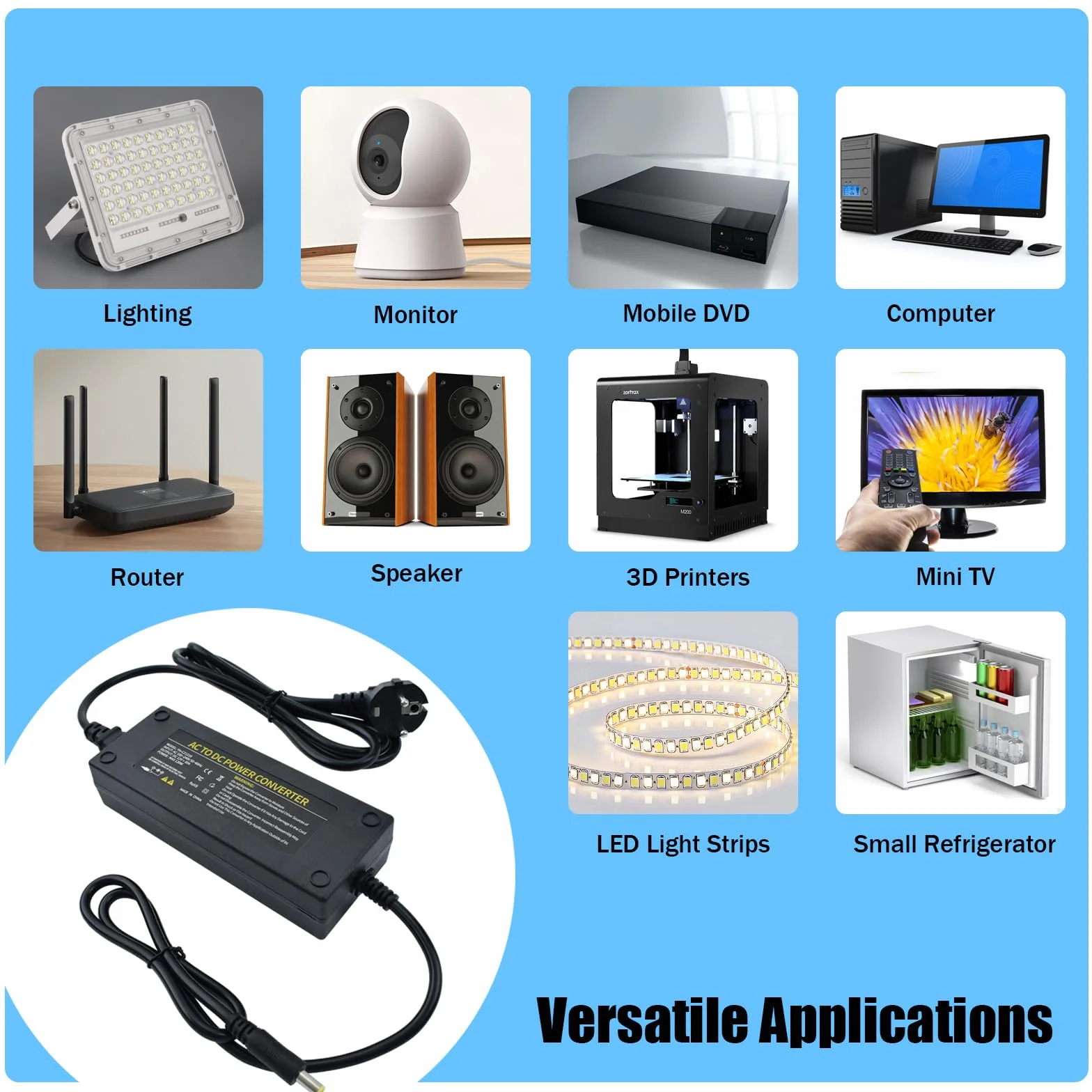 Zasilacz AC 100-240V do 12V 10A Transformator 120W Uniwersalny zasilacz z wtyczką 5,5 x 2,5 mm do taśm LED, kamer, DVD, ekranów LCD i innych