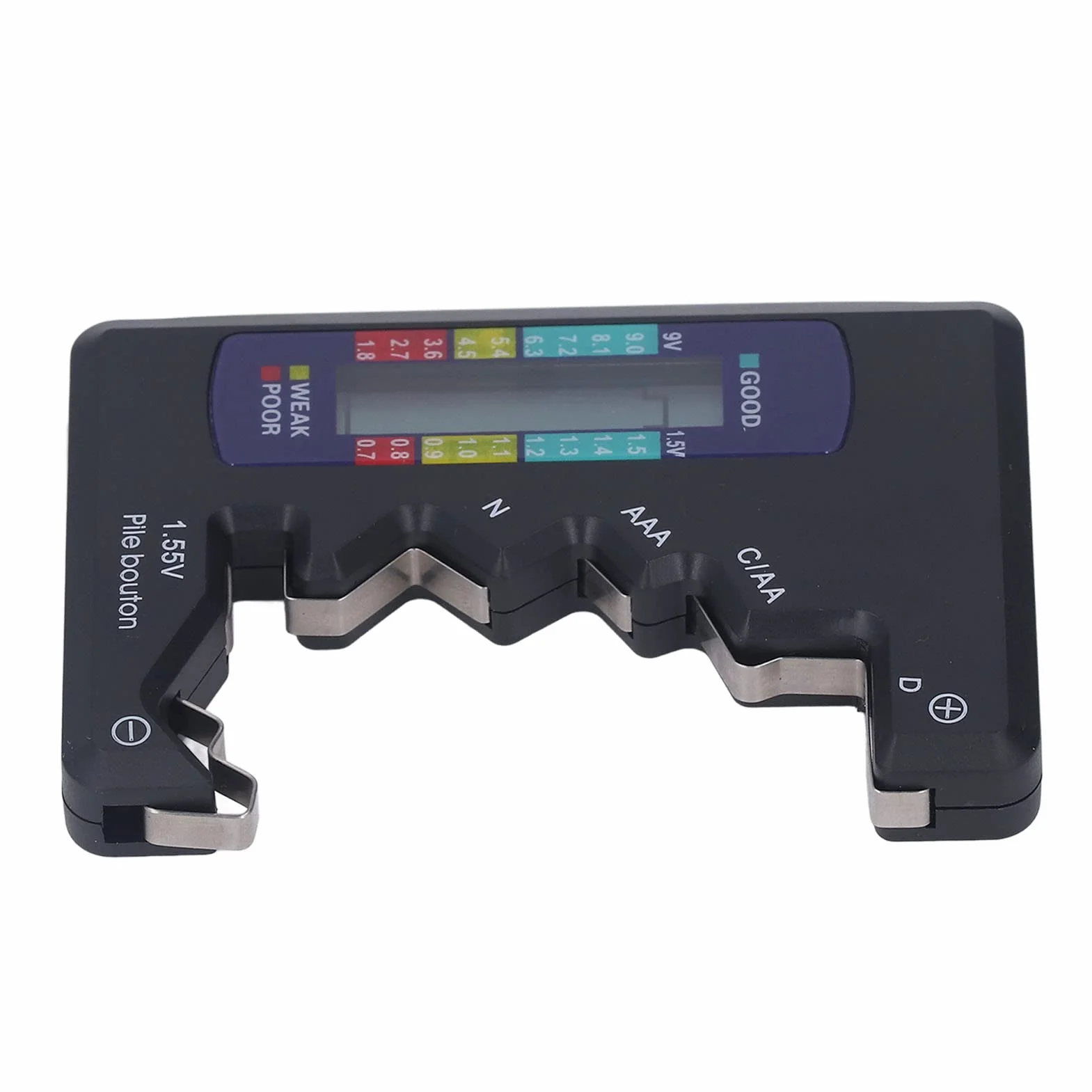 Cyfrowy Tester Baterii Cyfrowy LCD Uniwersalny Sprawdzacz Baterii Materiał ABS Światło Wskazujące na baterię 1,5 V 9 V AA AAA 9 V Baterie 6F22 1.55 V Baterie Guzikowe (Czarny)