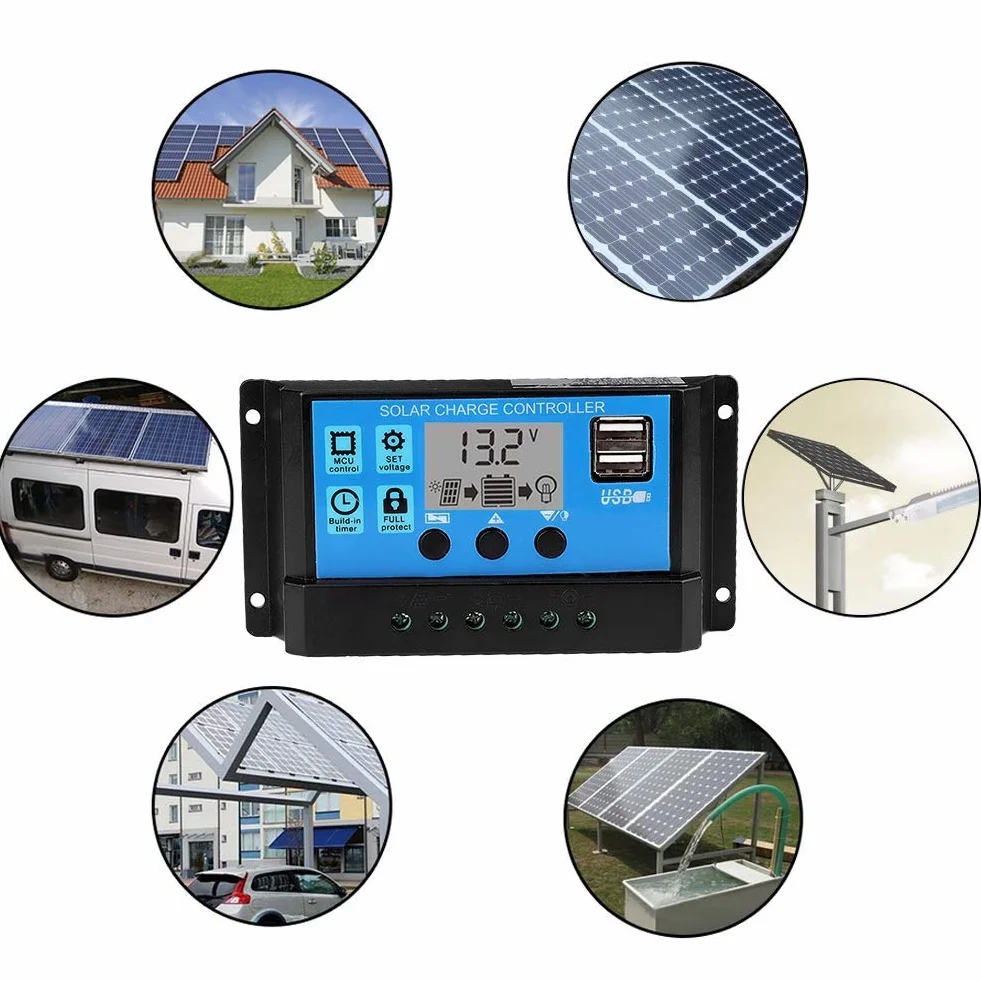 Aramox Sterownik solarny 12 V-24 V MPPT, regulator solarny PWM 60A/50A/40A/30A/20A/10A (60A), Szary|Czarny