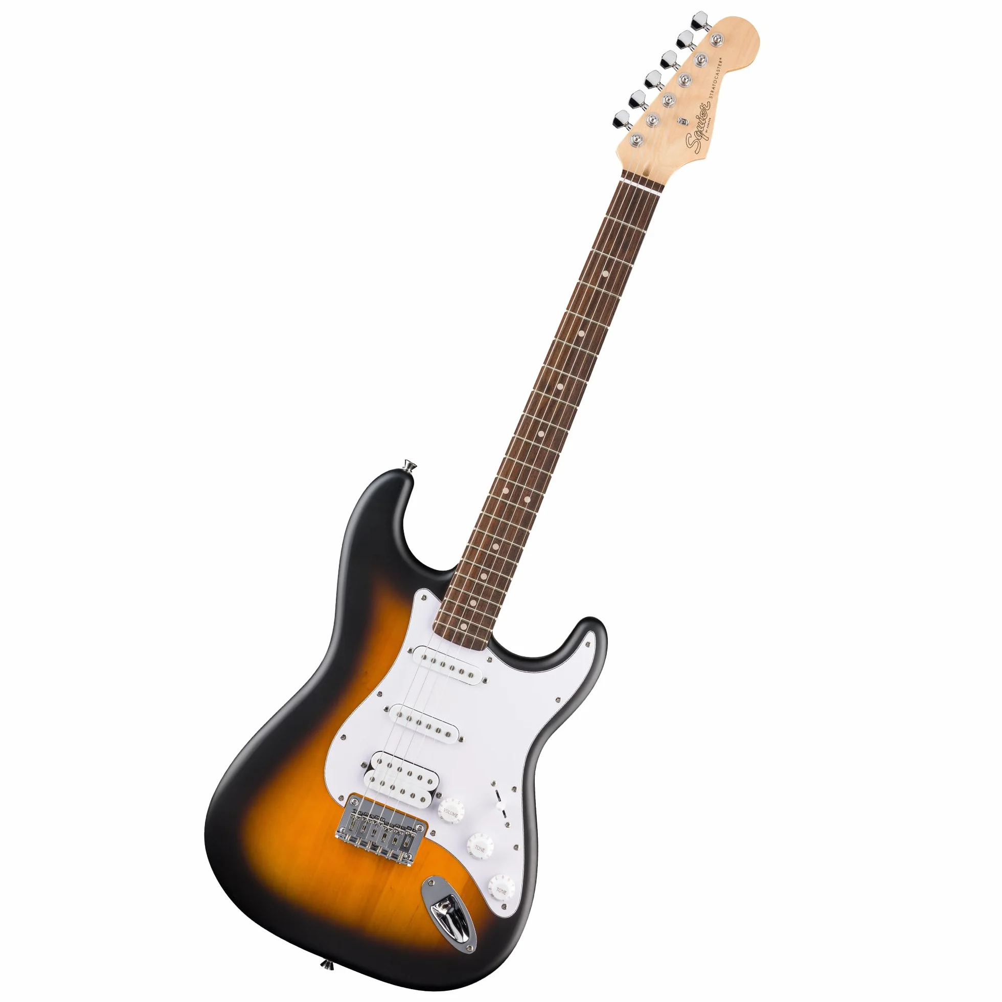 Squier by Fender Debut Collection HT HSS Stratocaster gitara elektryczna, podstrunnica Laurel, biała maskownica, 2 tone sunburst