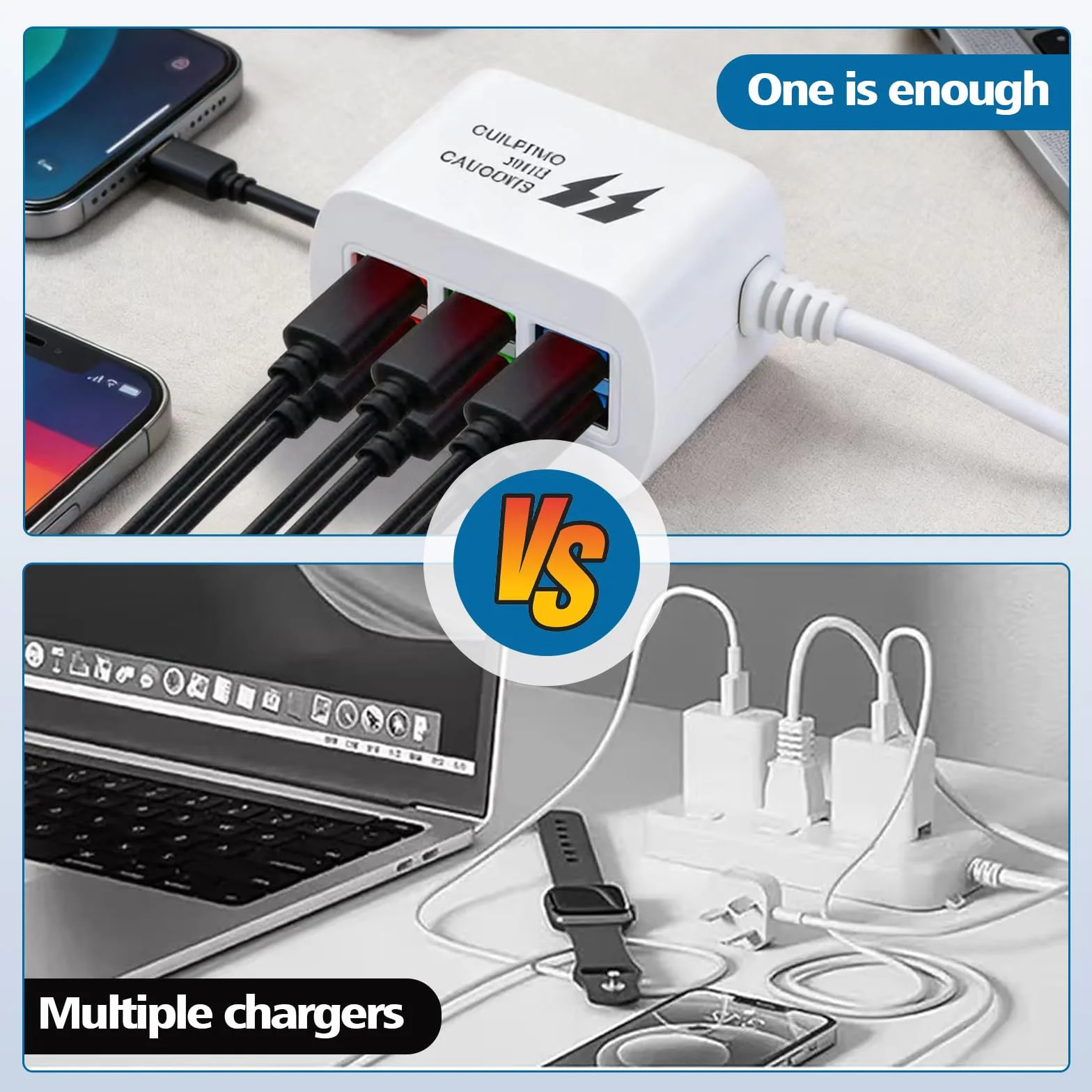 HENGBIRD 6-portowa ładowarka USB, wielokrotna jako kompaktowa listwa zasilająca z USB, wtyczka USB do wielokrotnego ładowania wielu urządzeń jednocześnie, idealna do domu i biura