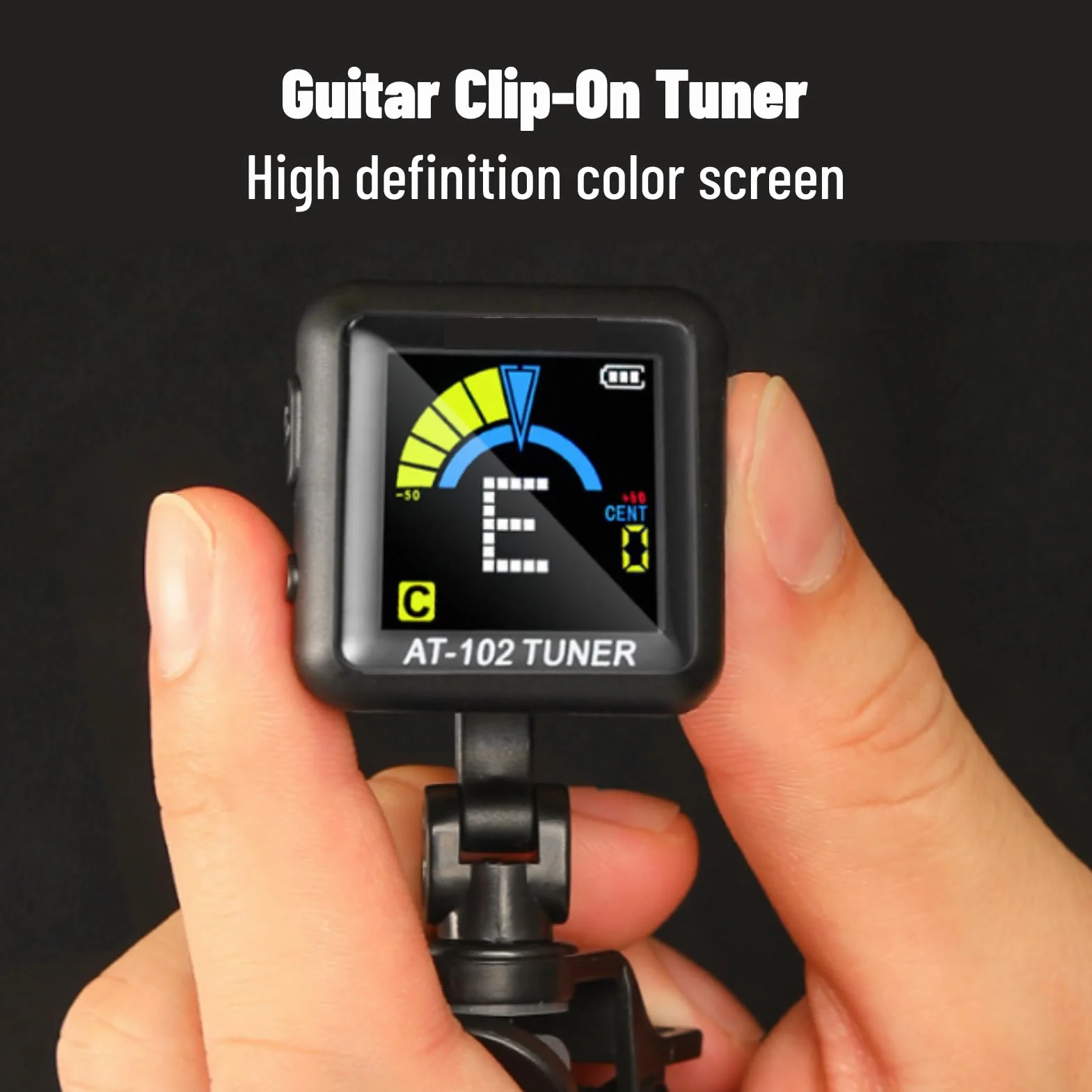 Clip-On Guitar Tuner USB Rechargeable Headstock Tuner Electric Guitar Tuner for Violin Ukulele Tuner AT‑102 with Color Screen(AT-102 Black)