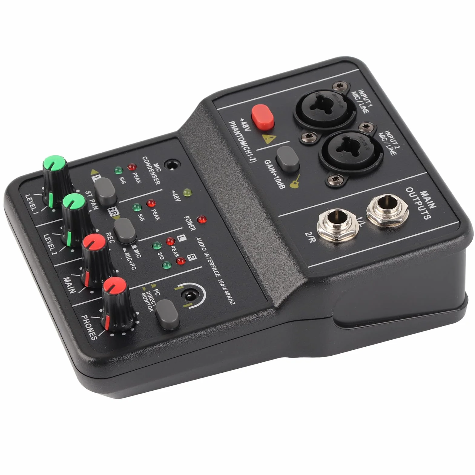 Mini mikser audio, 2-kanałowy mikser USB 48 V system zasilania konsola kompaktowy dźwięk fantom karta dźwiękowa do nagrywania muzyki karaoke dom internet biznes kanały plaża