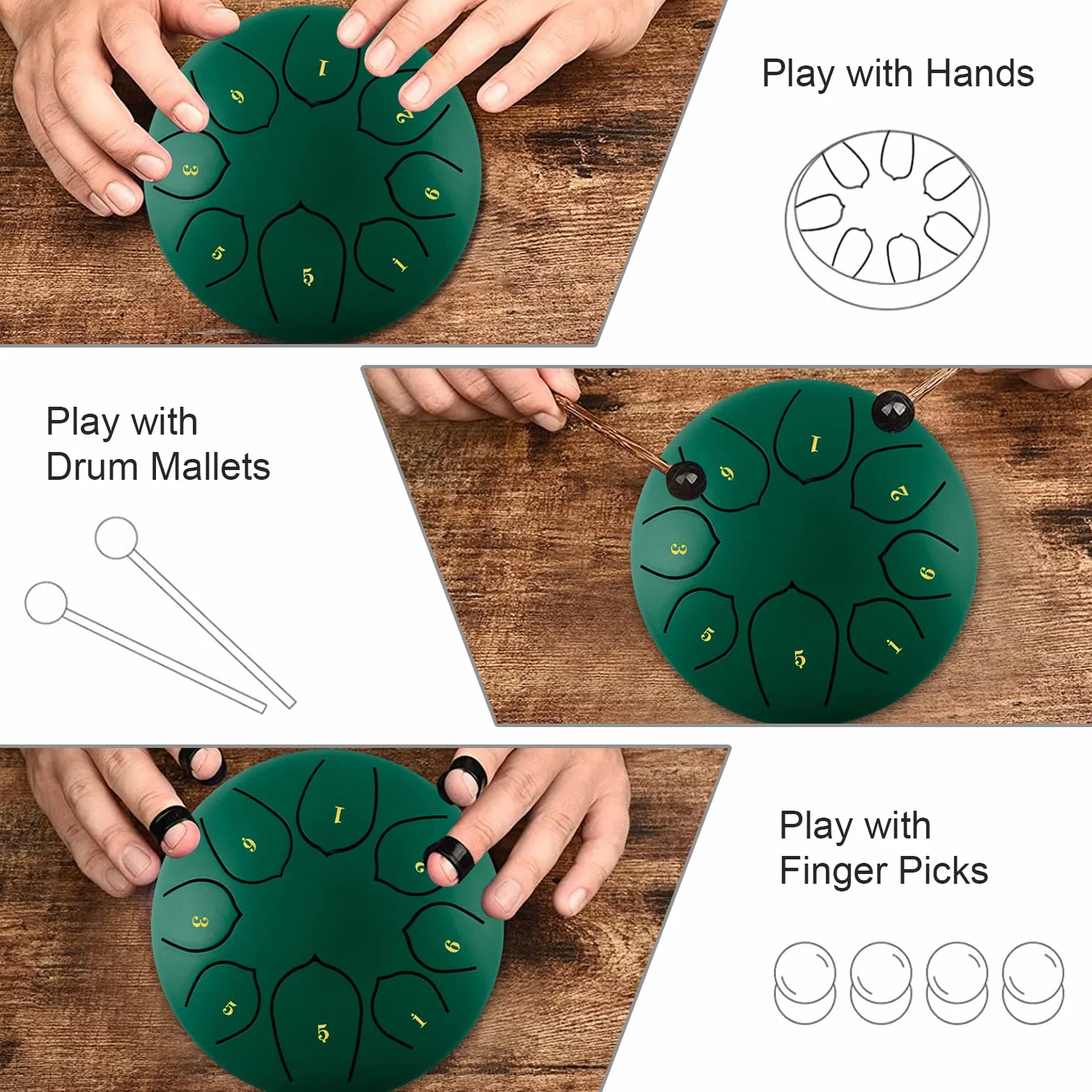 Stalowy bęben językowy, bęben językowy 8 nut 6 cali bęben tarczowy stalowy język perkusista bęben stalowych języków instrument perkusyjny hand pan drum z pudełkiem na akcesoria, torbą, kostką do gry