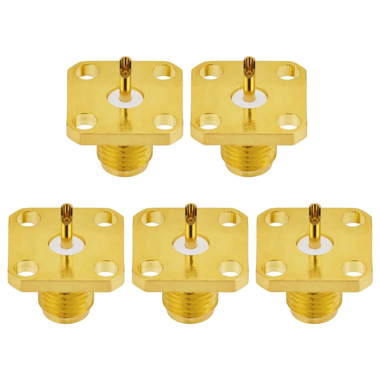 Vecys 5 sztuk gniazdo SMA 4 otwory panel Mount RF wtyczka koncentryczna 50 omów SMA gniazdo kołnierz obudowa mocowanie przyłącze lutowanie mosiądz pozłacany konwerter do radia WiFi anteny kabel