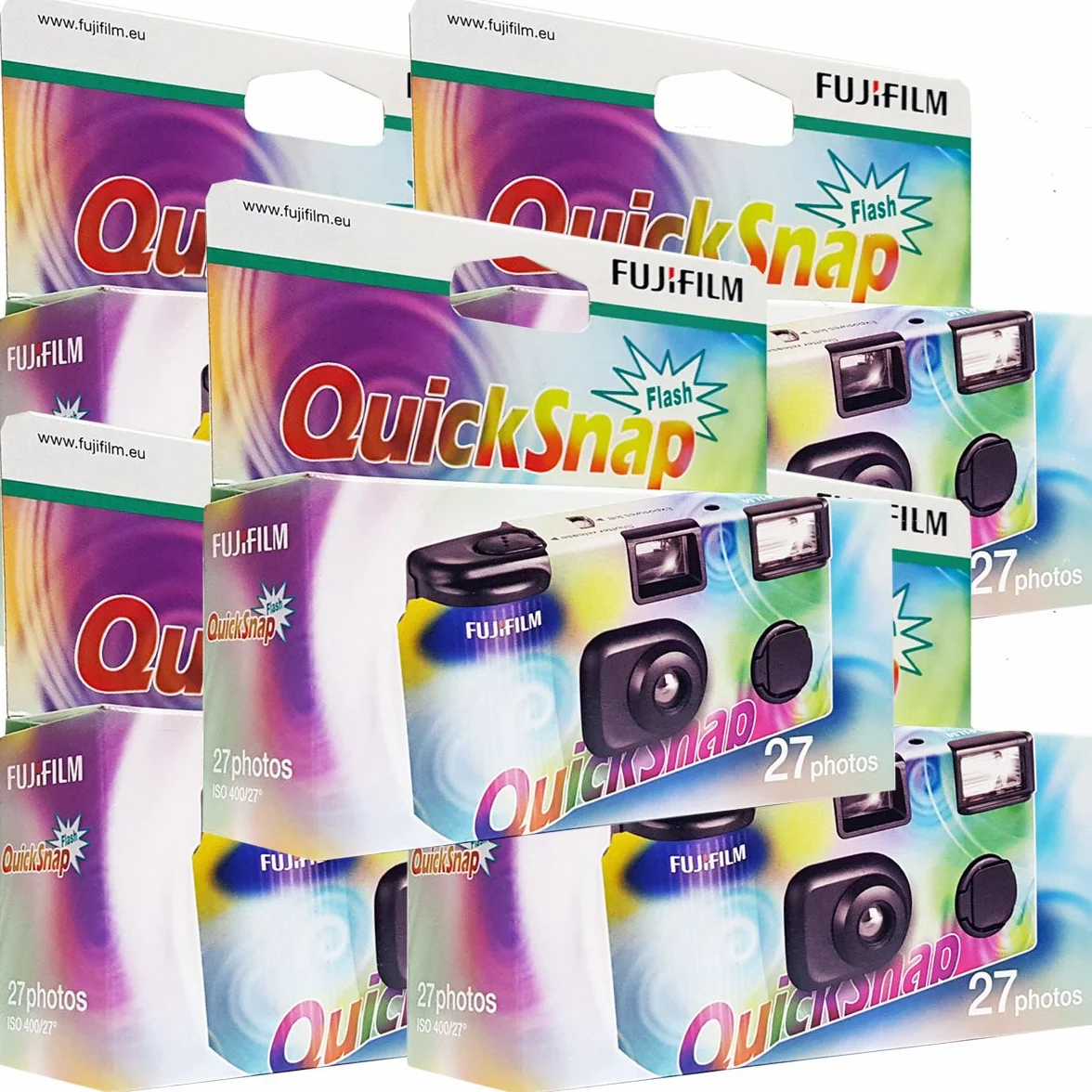 5 x jednorazowe kamery Fujifilm Quicksnap Flash, 27 zdjęć, z lampą błyskową