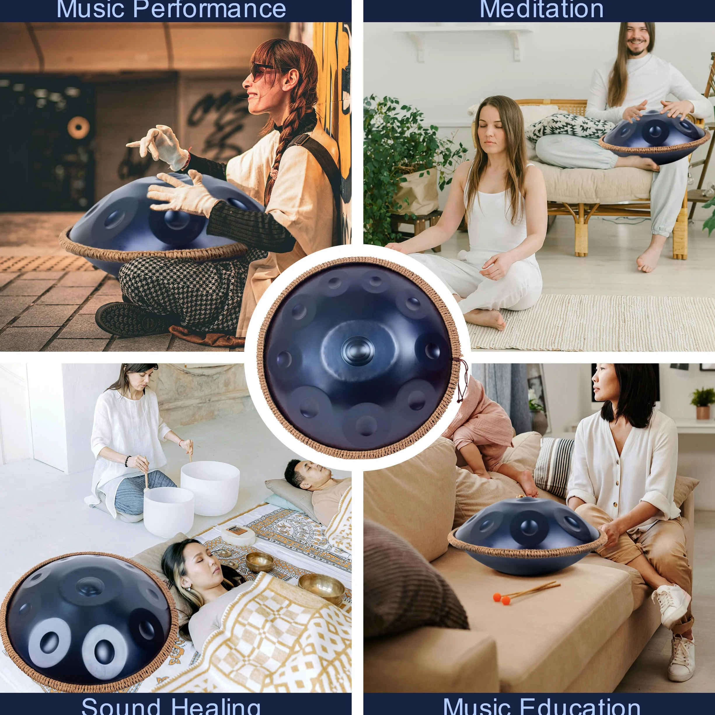 Handpan-Drum 432 Hz dla początkujących, stalowe bębny 10 ton 19 cali, bęben ręczny D-moll, ręczna patelnia z torbą na bęben i uchwytem na rękę, instrumenty muzyczne do uzdrawiania dźwiękiem