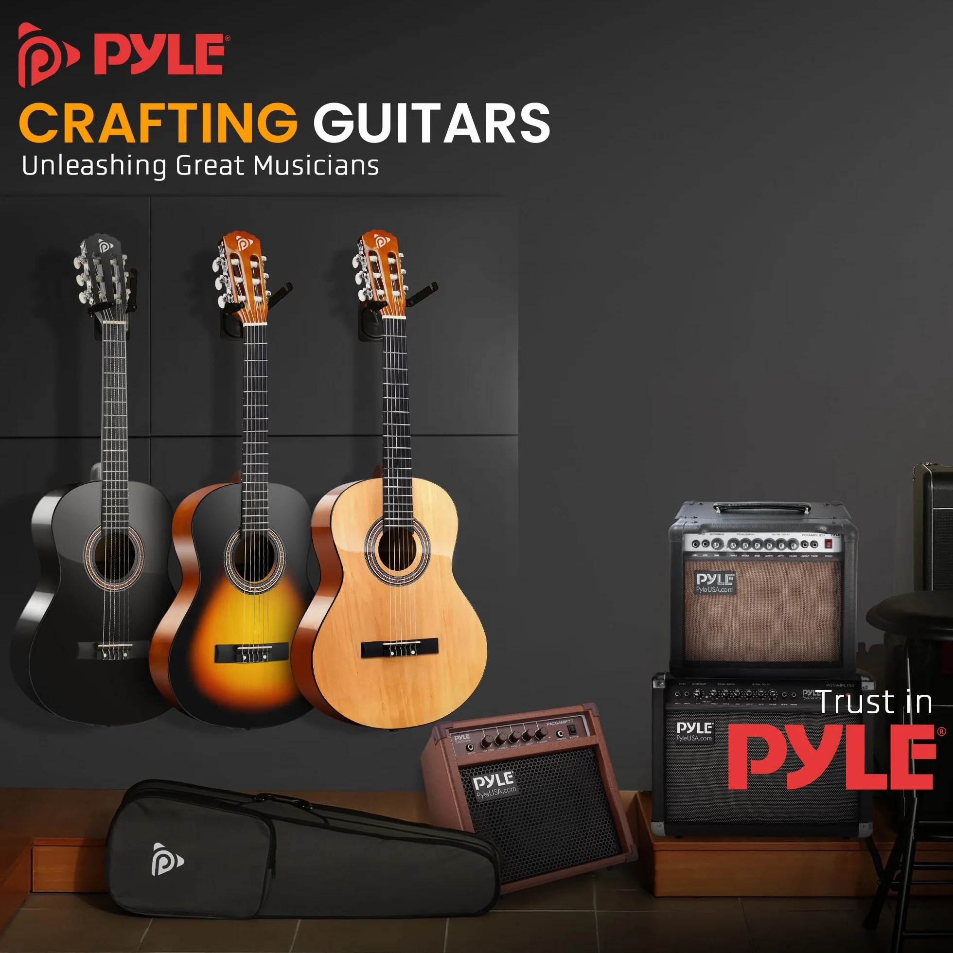 Pyle Zestaw gitary akustycznej 3/4, niebieski, gitara akustyczna, zestaw dla początkujących, praworęczny