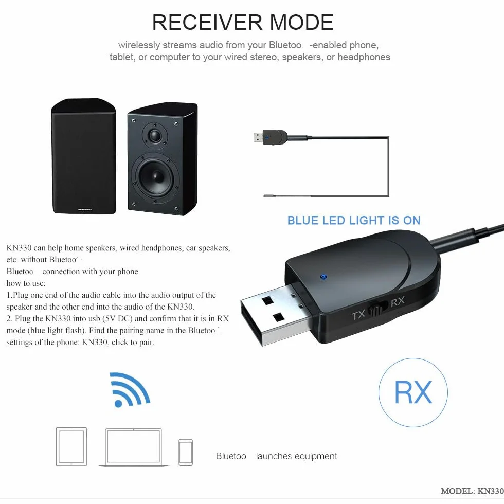 Adapter USB Bluetooth, 2 w 1, Bluetooth 5.0, transmiter, odbiornik jack, nadajnik Bluetooth, z cyfrowym kablem audio 3,5 mm do TV/zestawu stereo/samochodu, Home Stereo
