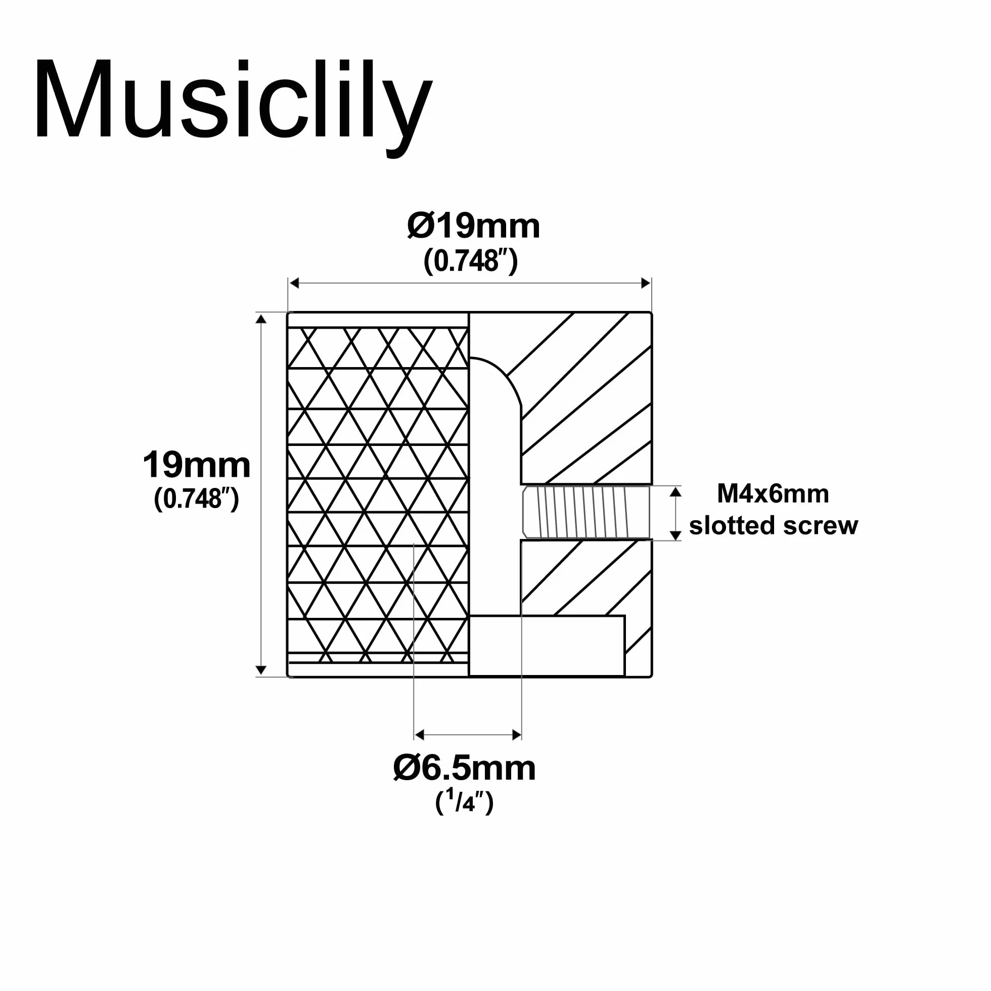 Musiclily Pro 1/4" Wciskane Stalowy Gałka Dome Flat Top na śrubkę Złącze Uniwersalny do Gitar Elektrycznych i Basowych, Nikiel(2 szt.)