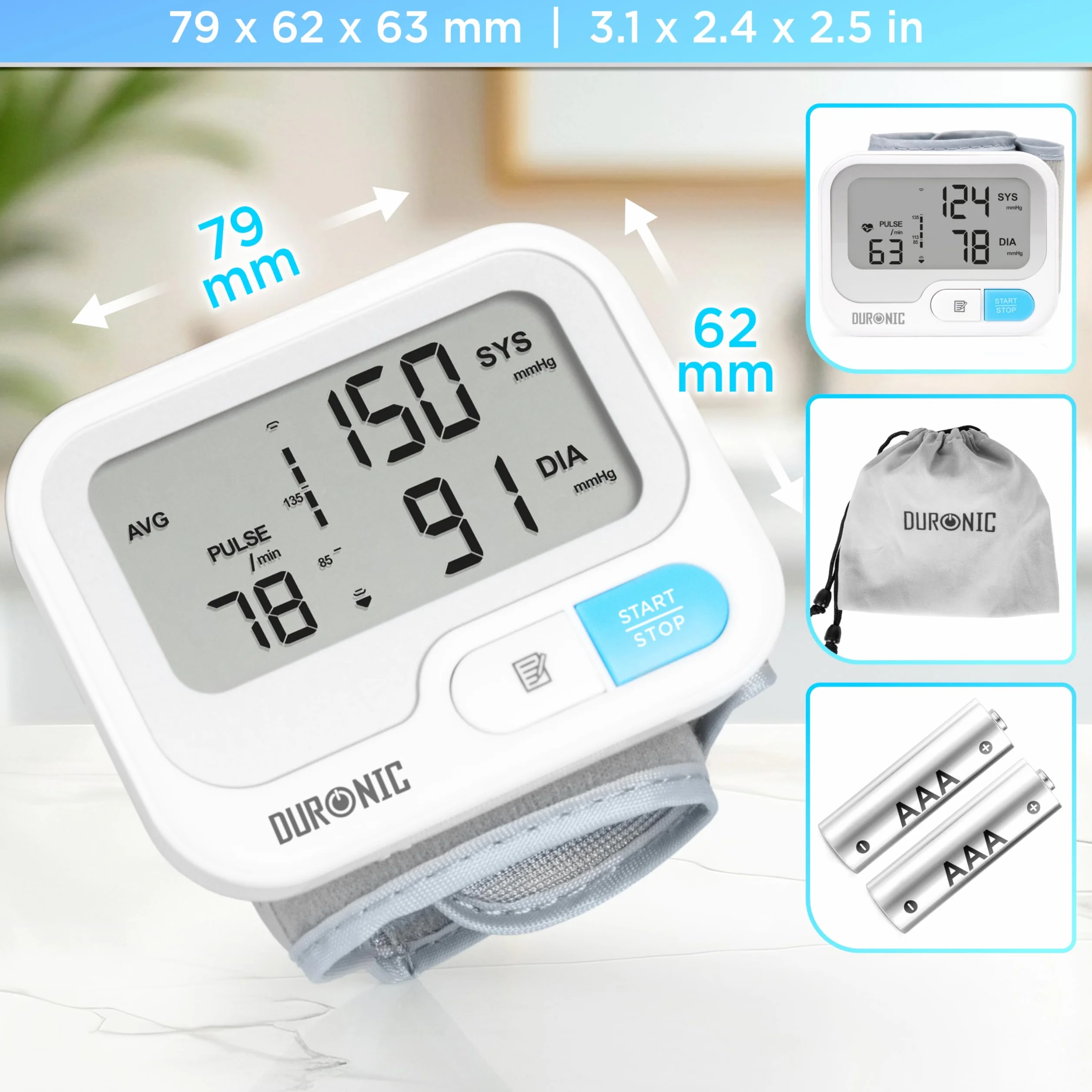 Duronic BPM65 WE Ciśnieniomierz nadgarstkowy elektroniczny certyfikowany medycznie | pomiar ciśnienia krwi | automatyczny monitor ciśnienia na nadgarstek