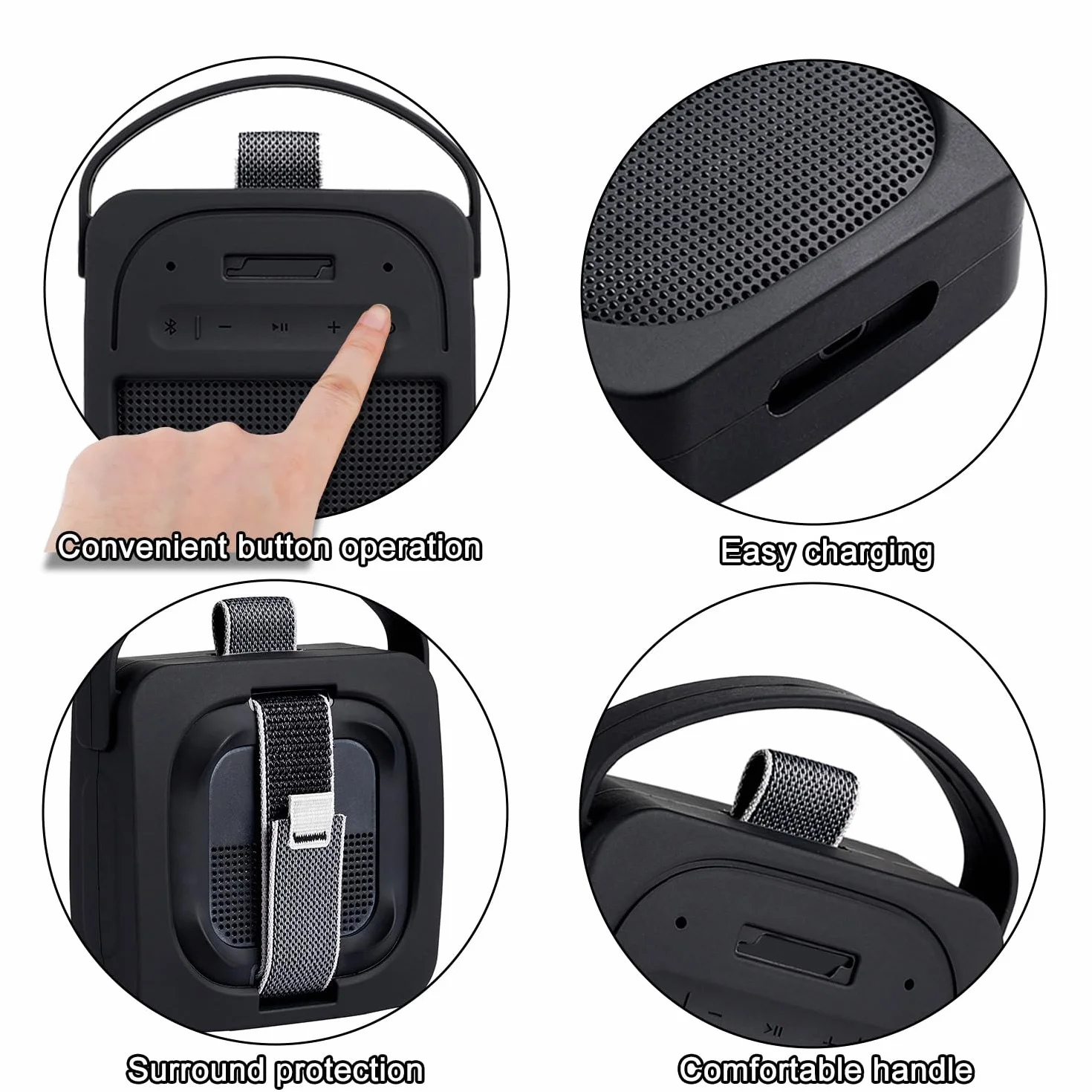 Silikonowe Etui Ochronne do Bose SoundLink Micro 2. Generacji Głośnika Bluetooth, Przenośne Okładka z Uchwytem i Karabińczykiem, Samo Etui (Czarne)