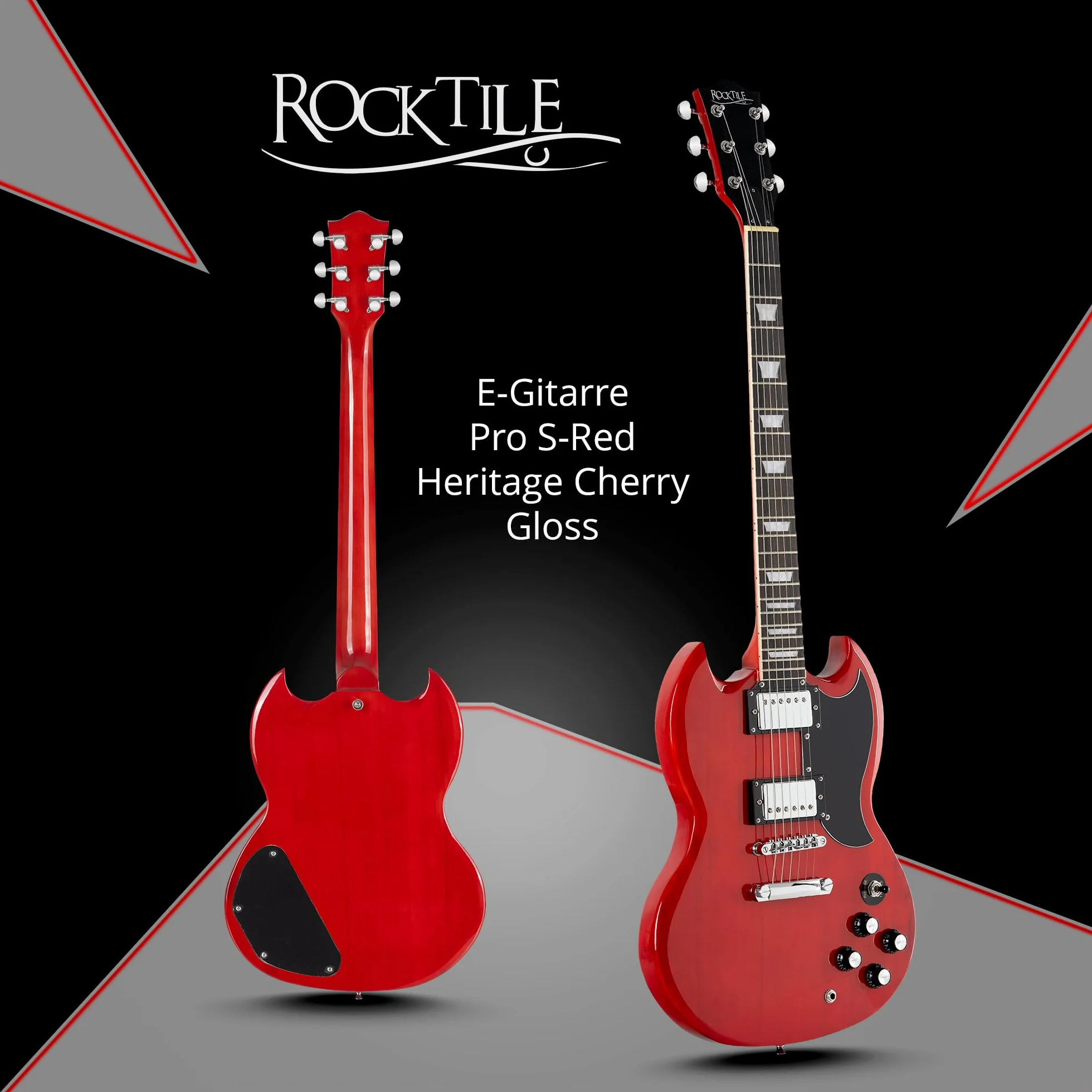 Rocktile Pro S-Red Gitara elektryczna Heritage Cherry AK30A zestaw – gitara elektryczna ze wzmacniaczem i kablem – humbucker pickups – korpus lipy, szyja, klon, podstrunnica, palisander – Finish Gloss