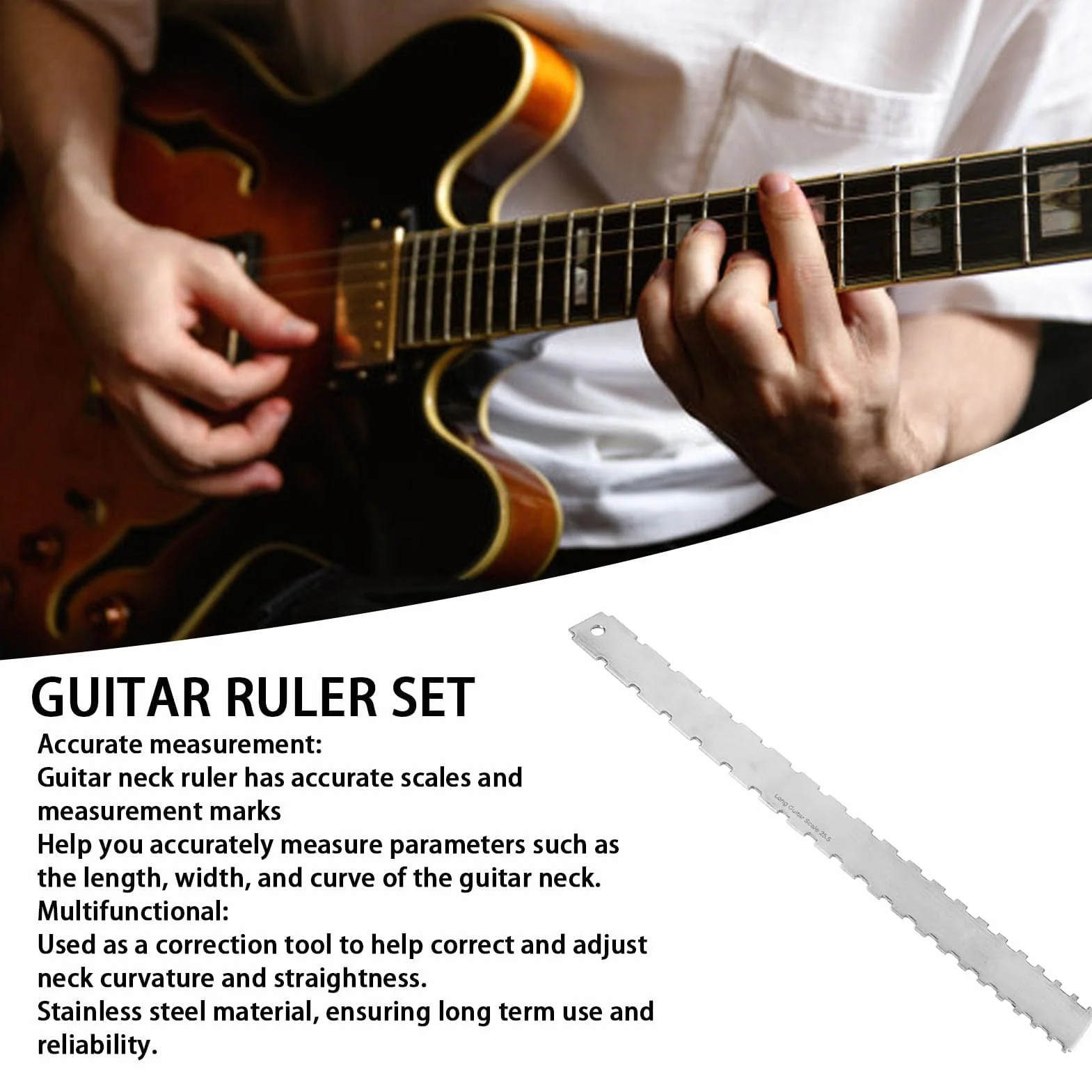 Zestaw Linijek Gitarowych Linijka do Gryfu Gitary ze Stali Nierdzewnej Dokładna Linijka Miernicza ze ściereczką do Czyszczenia dla Producentów Gitar