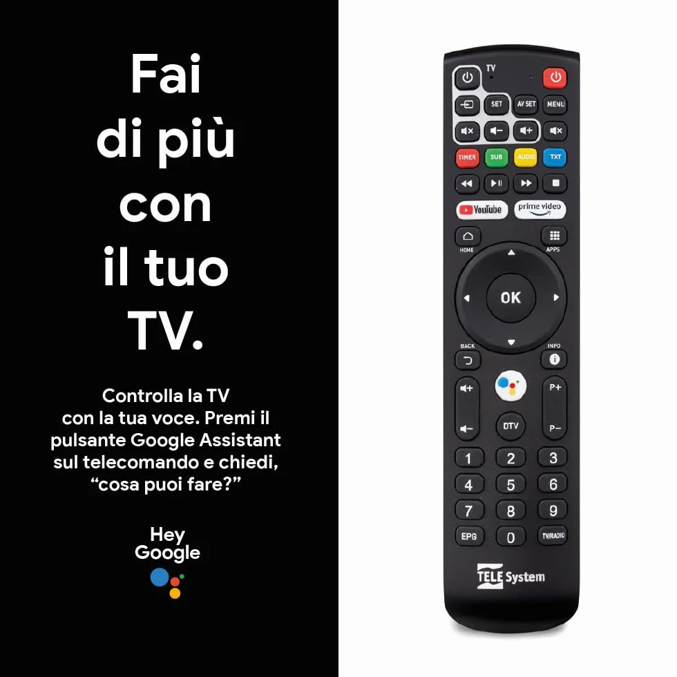 TELE System UP T2 4K: Cyfrowy dekoder naziemny ULTRA HD Android TV, aktualizacja Smart TV, tuner DVB-T2 HEVC HDR10+HLG, w zestawie adapter HDMI/SCART - certyfikat Google