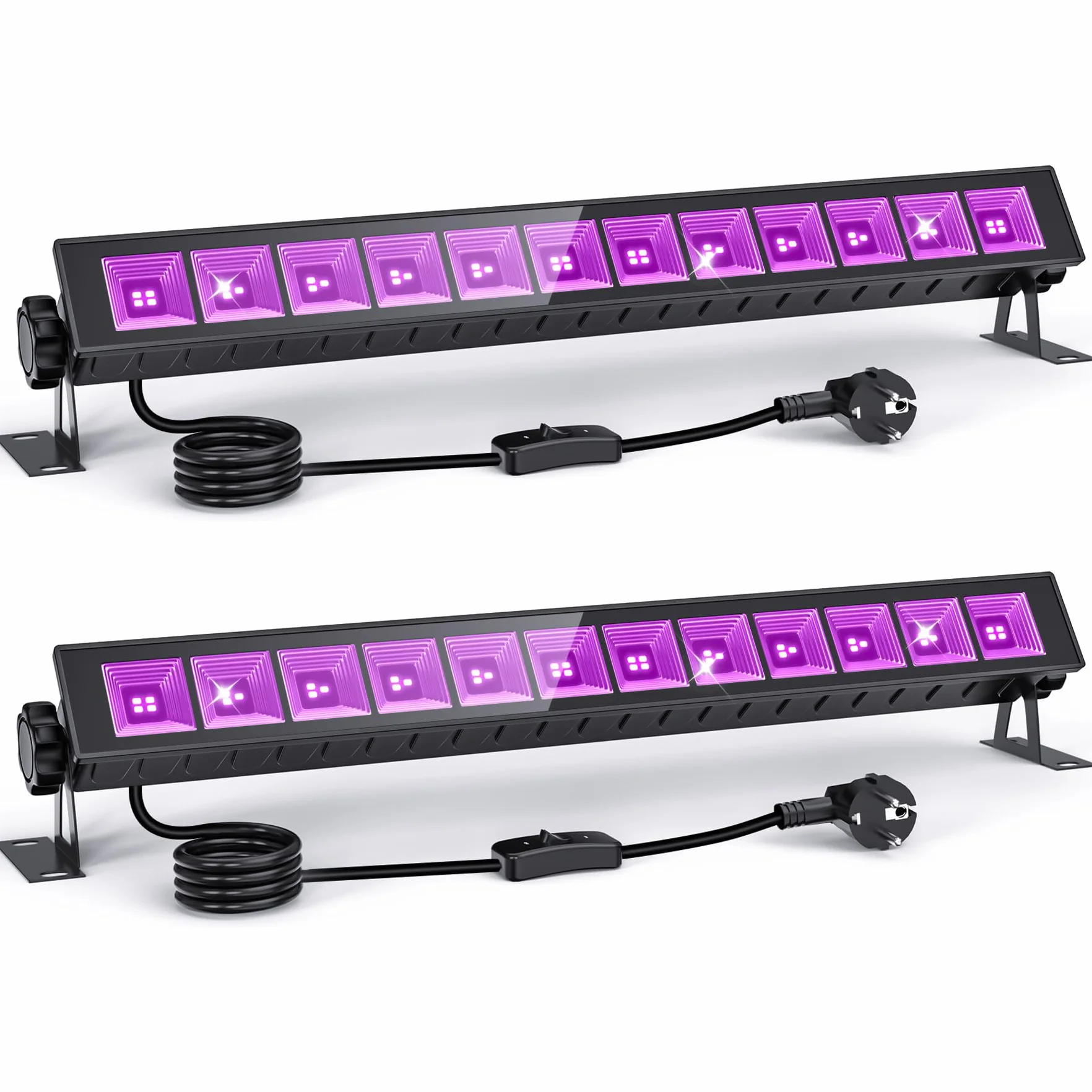 2-Pack Lampy UV LED Black Light 45 W, 395 nm, Listwa Światła UV do Imprez Fluorescencyjnych, Body Paint, Halloween, Plakaty Neonowe, IP66 Wodoodporna