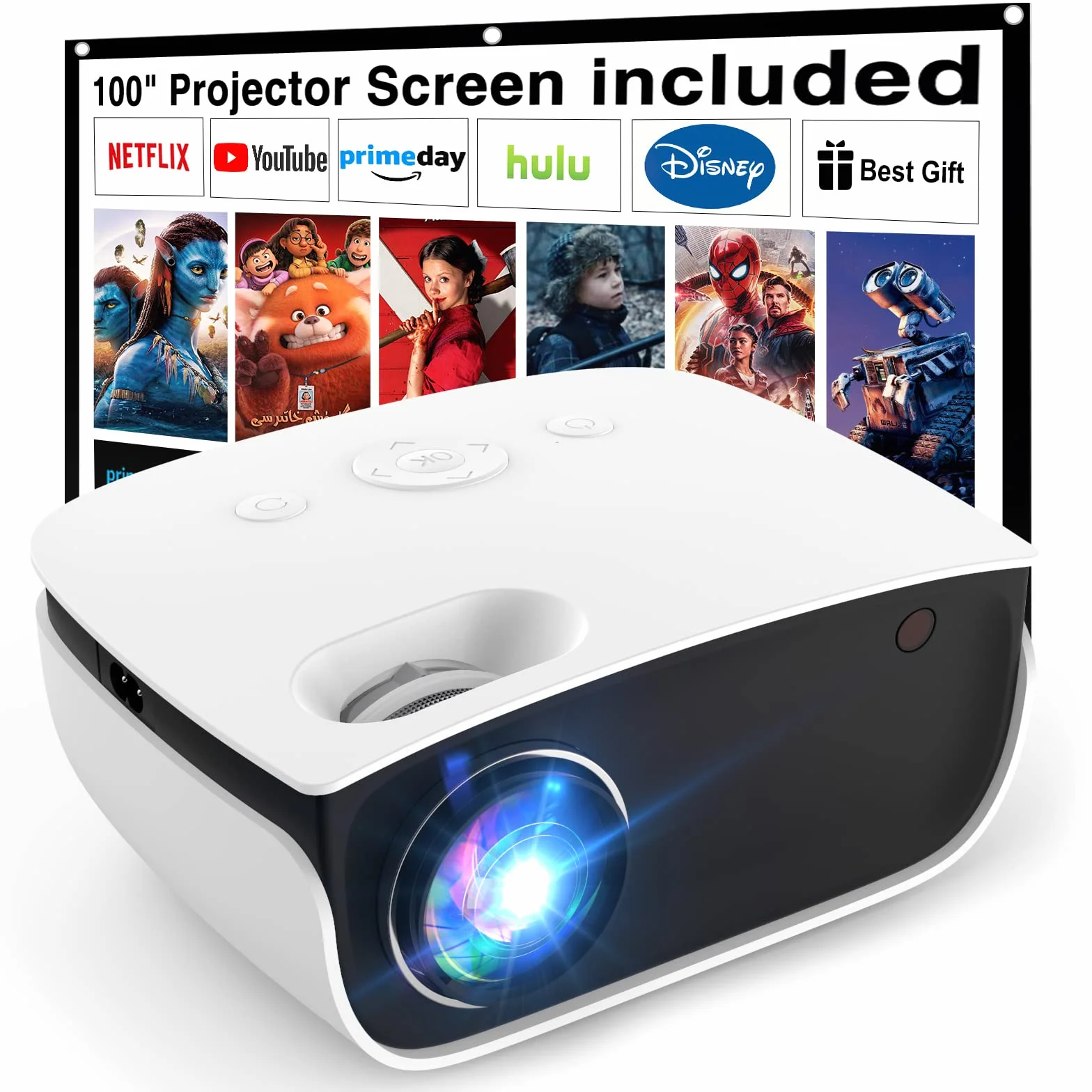 T TOPVISION Mini rzutnik, 7500 l, przenośny projektor kina domowego, obsługa 1080p Full HD LCD [ekran w zestawie] projektor wideo kompatybilny ze smartfonami/pendrive / PS5/PC/laptopem, USB