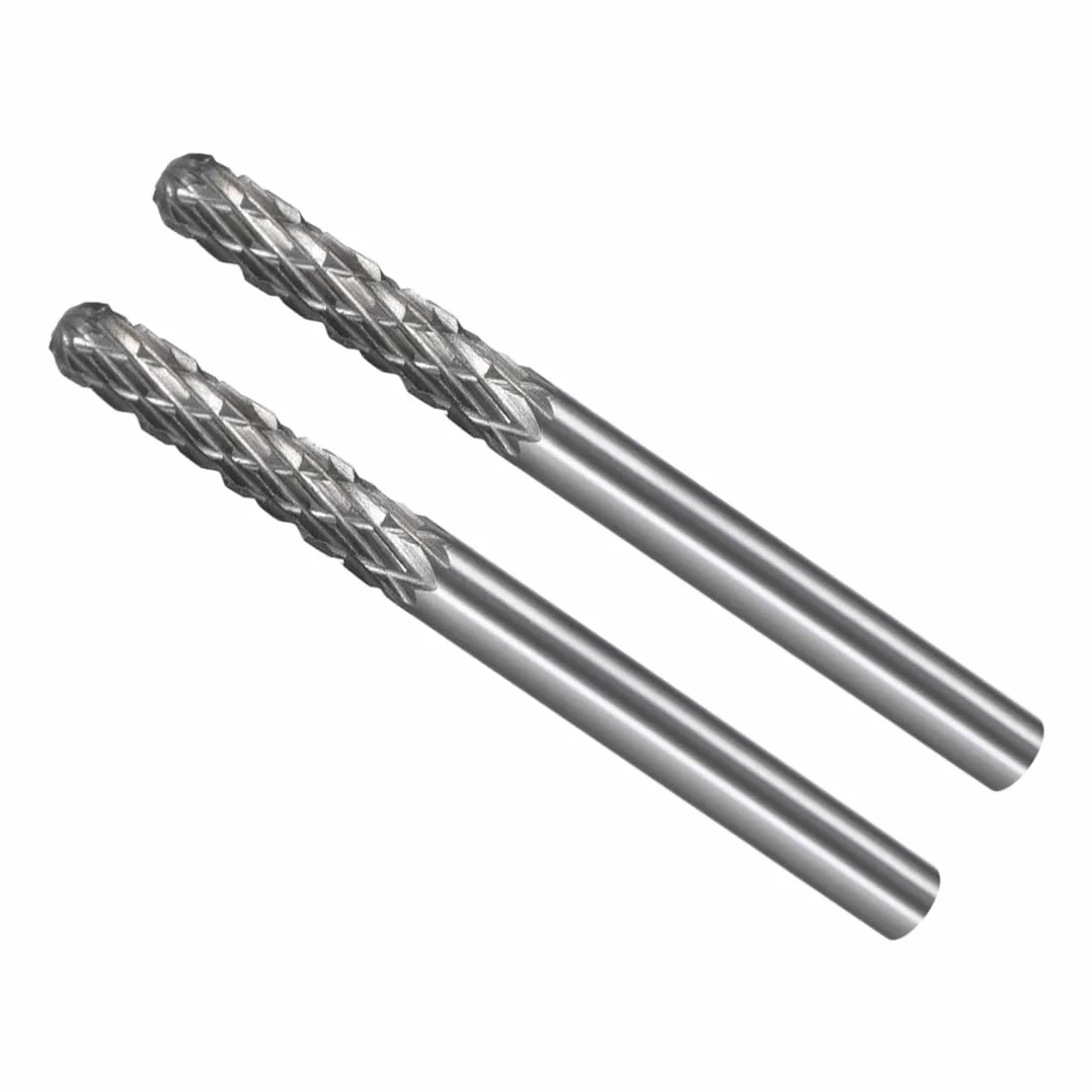 Pilnik obrotowy z węglika wolframu, trzpień 3 mm średnica 3 mm, narzędzie obrotowe z podwójnym cięciem w kształcie cylindra - (Zastosowania: do rzeźbienia w metalu), 2 sztuki