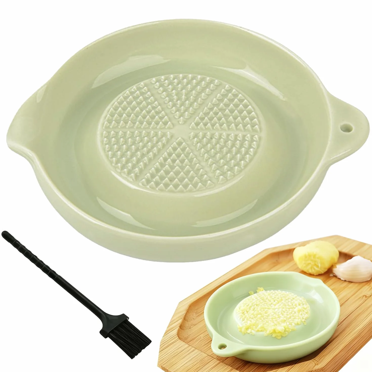 ceramiczna tarka, ceramiczna tarka do imbiru, dostarczana z szczotką, tarka do czosnku, tarka do owoców, tarka do warzyw, tarka do wasabi, do imbiru, czosnku, cebuli (zielona okrągła)