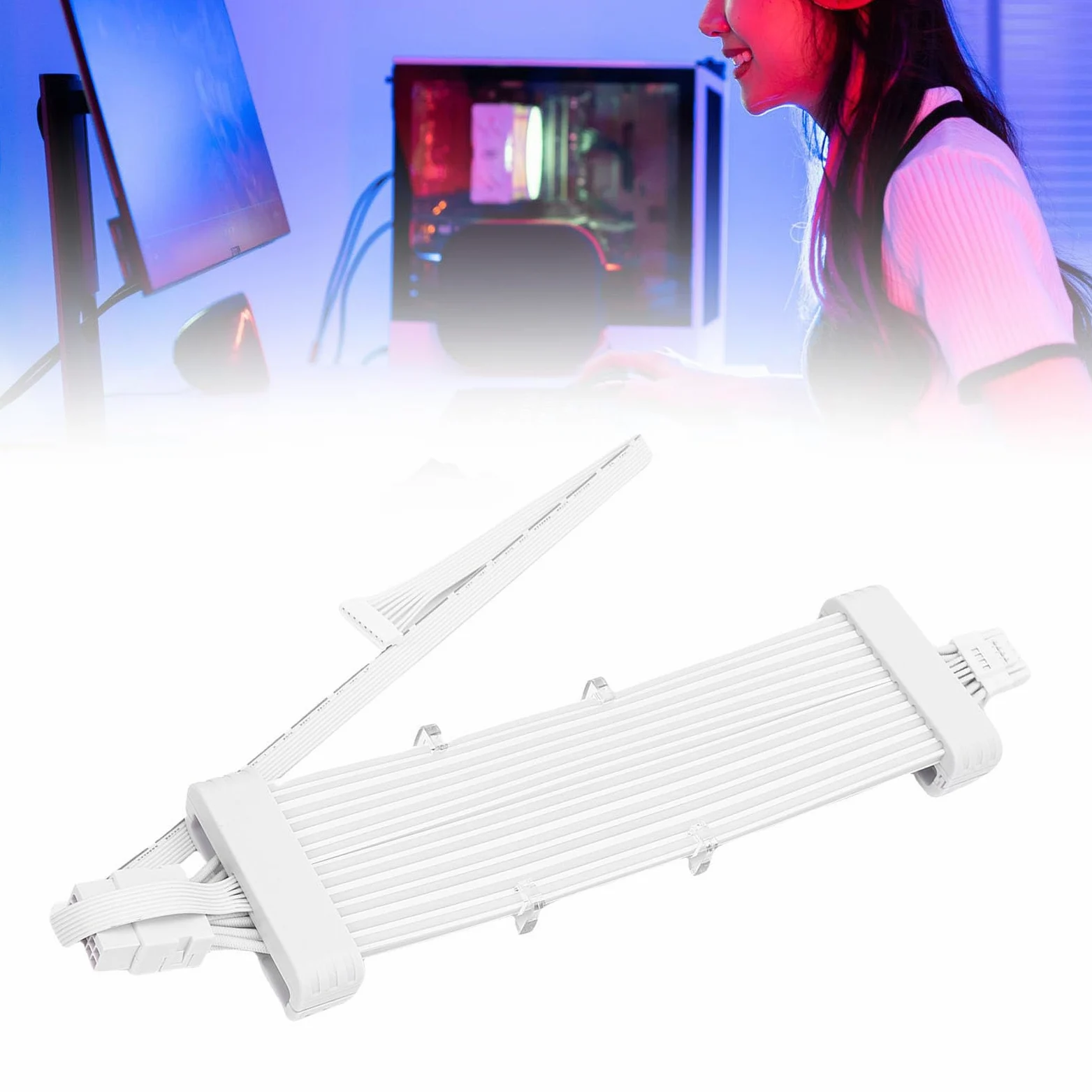 Acouto Kabel Zasilacza ARGB 5V Taśmy LED do Komputera PC Przedłużacz Zasilacza Płyty Głównej Linia Neonowa Dekoracja Obudowy Komputera GPU-16 Biały Kontroler SK3 Biały Używany Obudowa Paska H Kabel
