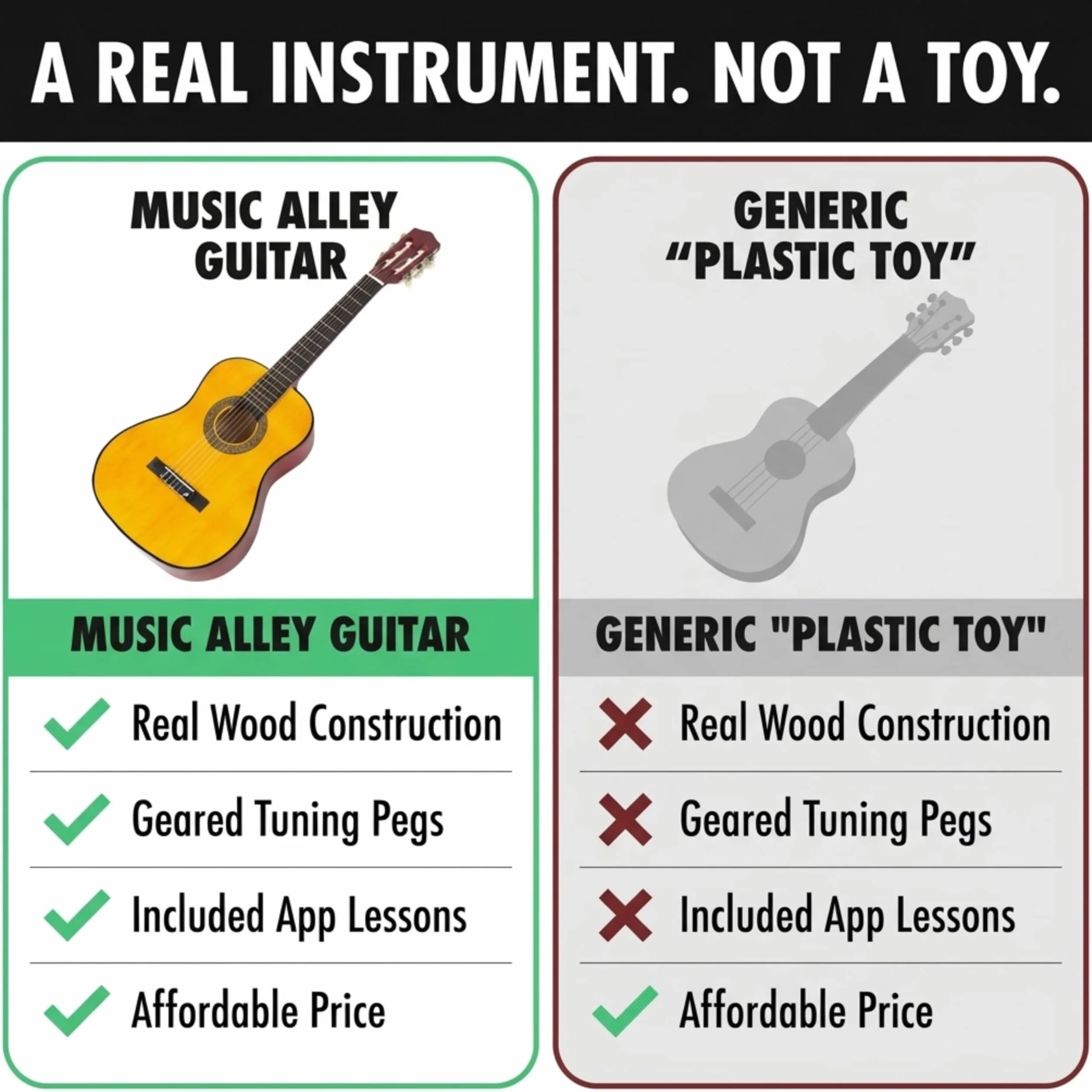 Music Alley dziecięca gitara akustyczna 3/4 z lekcjami, Naturalny