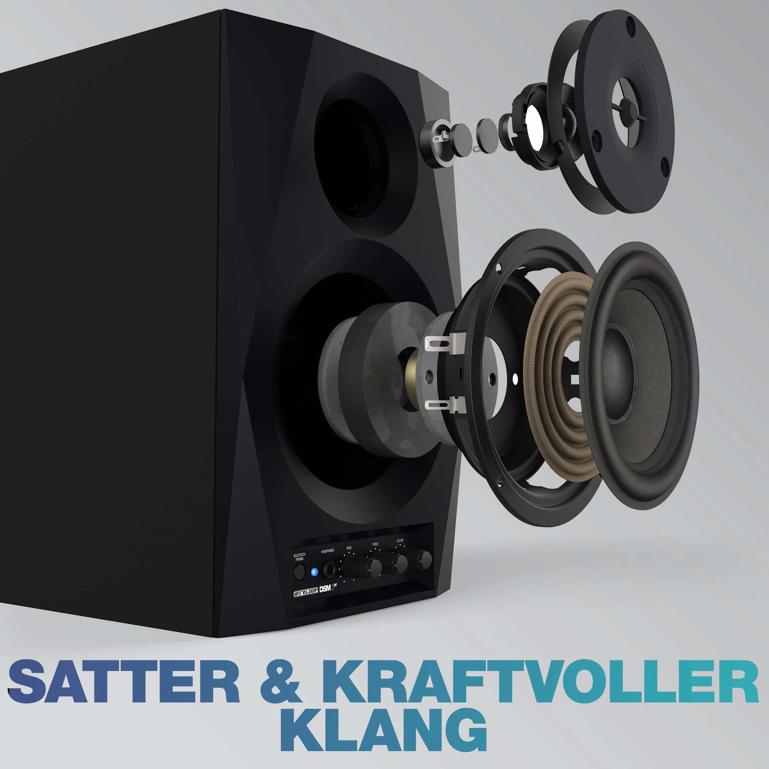 Reloop DSM-3 BT | Bluetooth PC Speaker dla DJ-ów i producentów, Profesjonalny 2-drożny aktywny system monitorowy z wejściem bezprzewodowym, Mocny i zrównoważony dźwięk dla DJ-ów i producentów.