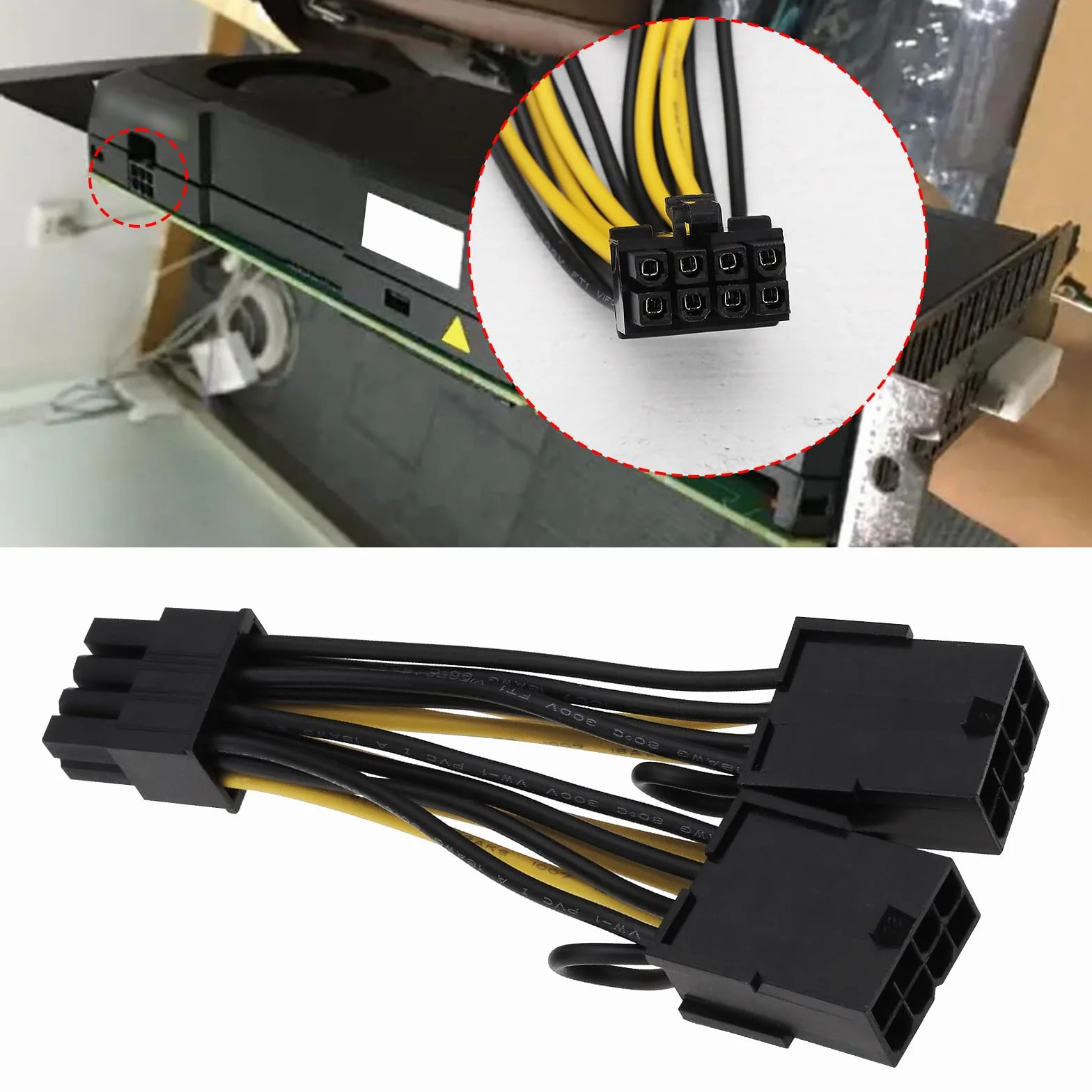 2 szt. Kabel zasilający karty graficznej 18AWG cynowana miedź procesor 8-pinowy męski na podwójny P-CIE 8-pinowy kabel żeński 030-0571-000 kompatybilny z Tesla K80 M40 M60
