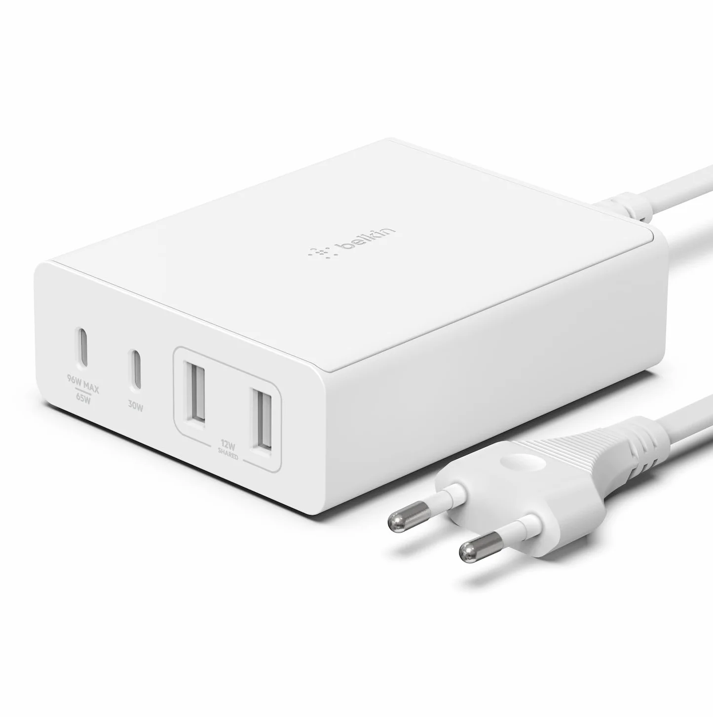 Uniwersalna stacja ładująca Belkin GaN USB 108 W, koncentrator z funkcją szybkiego ładowania z 2 × USB C oraz 2 × USB A do MacBooka Pro, Air, iPhone’a 15, iPada Pro, Air, Galaxy, Pixel i innych