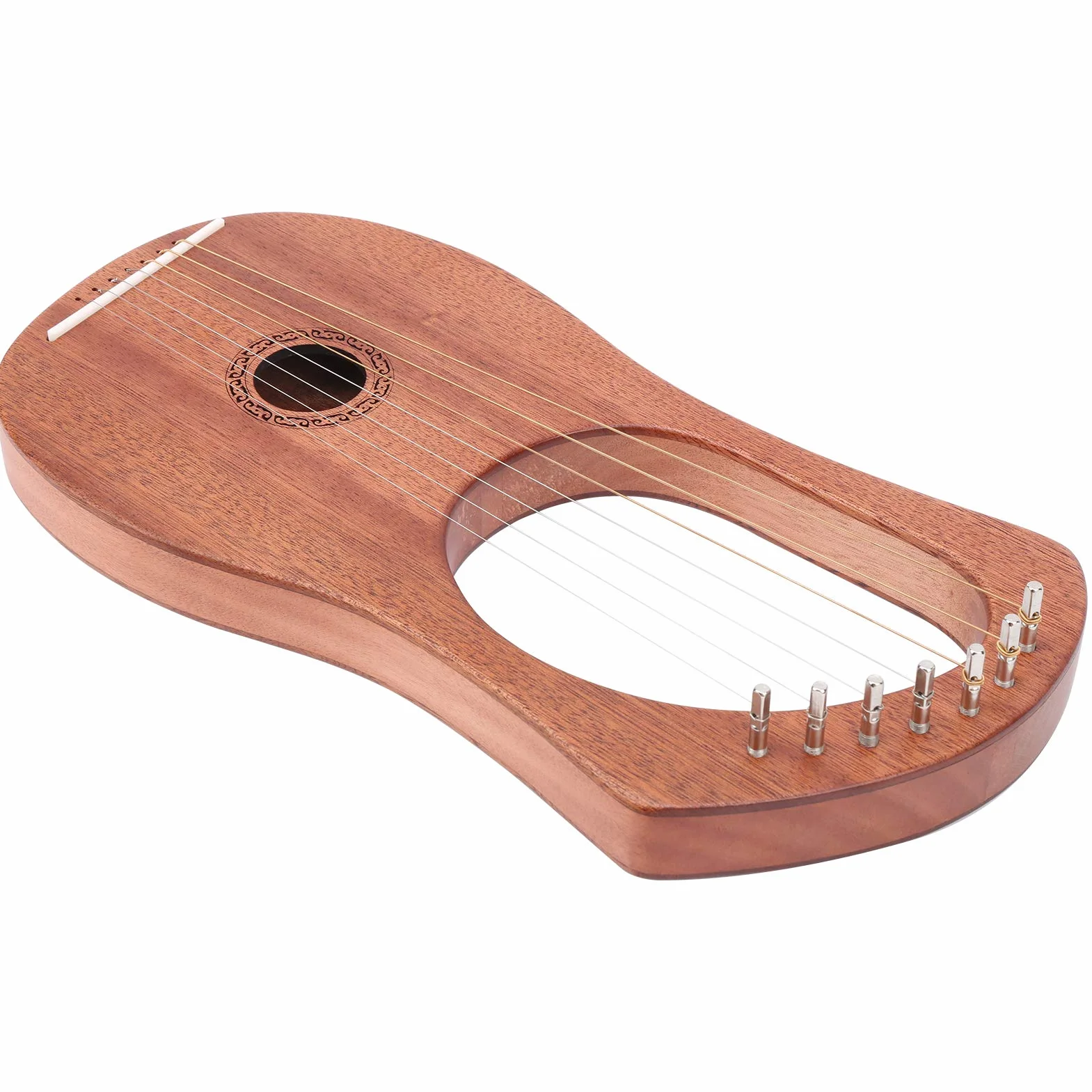 Wciągarka do harfy, metalowe struny Piękne i gładkie dźwięki Wciągarka Harfa Palisander Trwała stabilna struna Przenośny klucz obrotowy drewniany 7 metalowych instrumentów strunowych nurkowanie