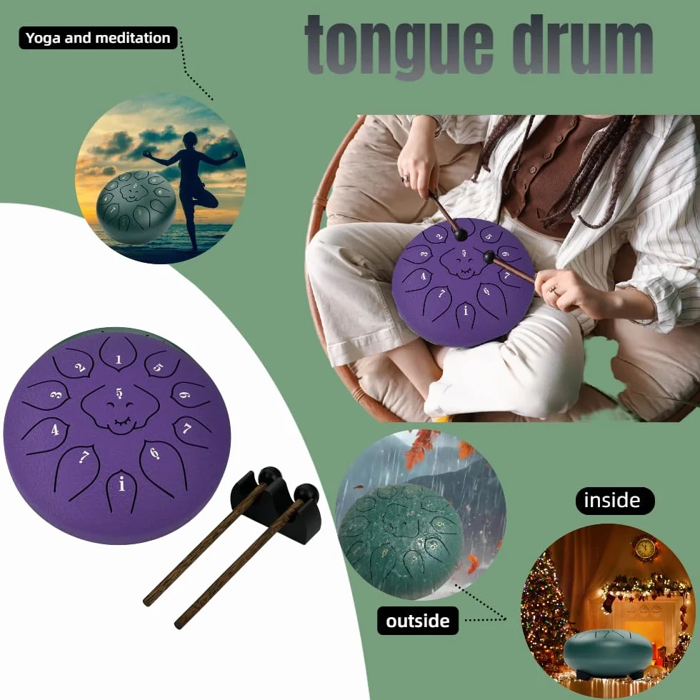 Tongue Drum 6 cali 11 tonów Stalowy Fioletowy