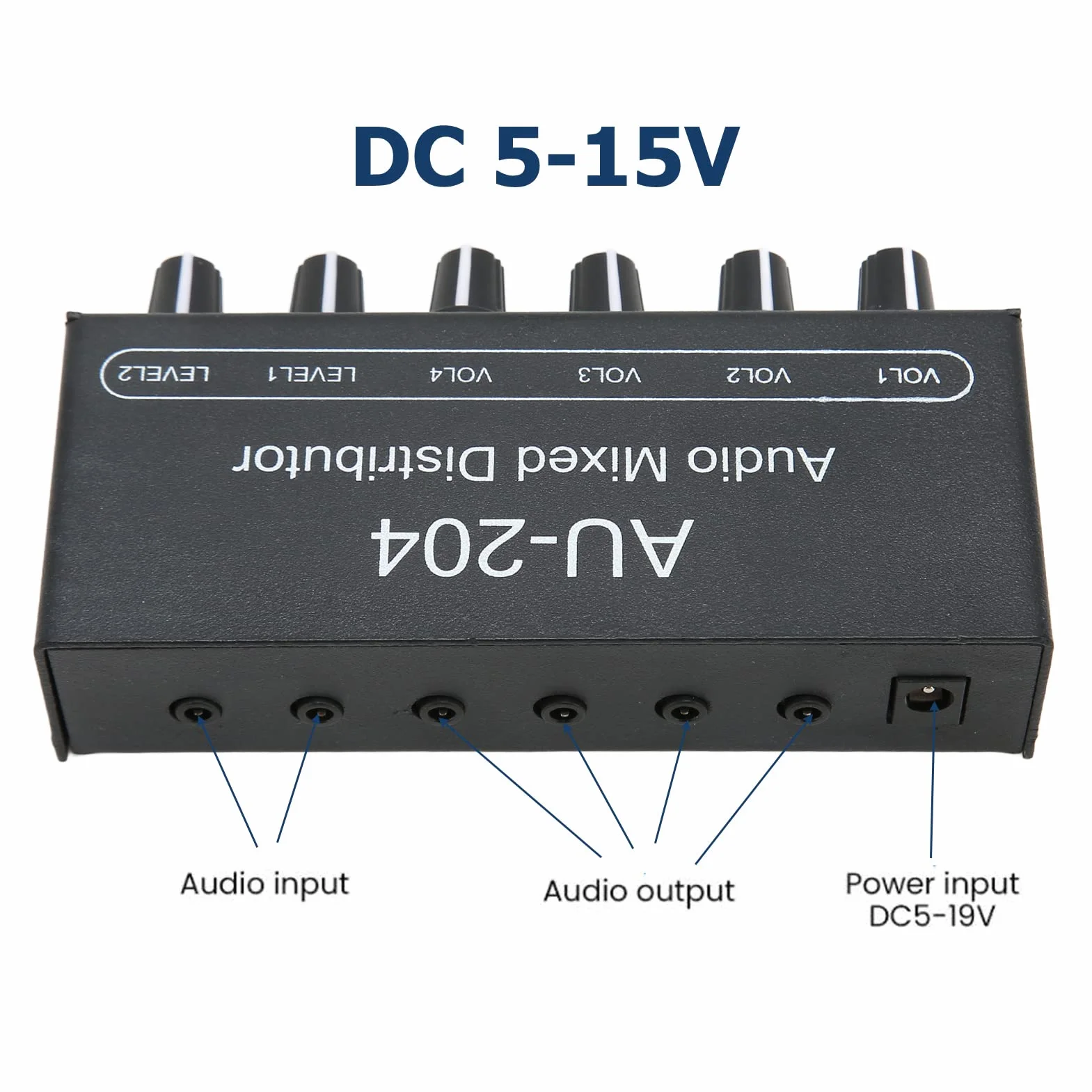 Przenośny mikser audio, stereo Sound Signal Mixer 2 w 4 Out, 3,5 mm, stereo, słuchawki, mikser do studia i na scenę