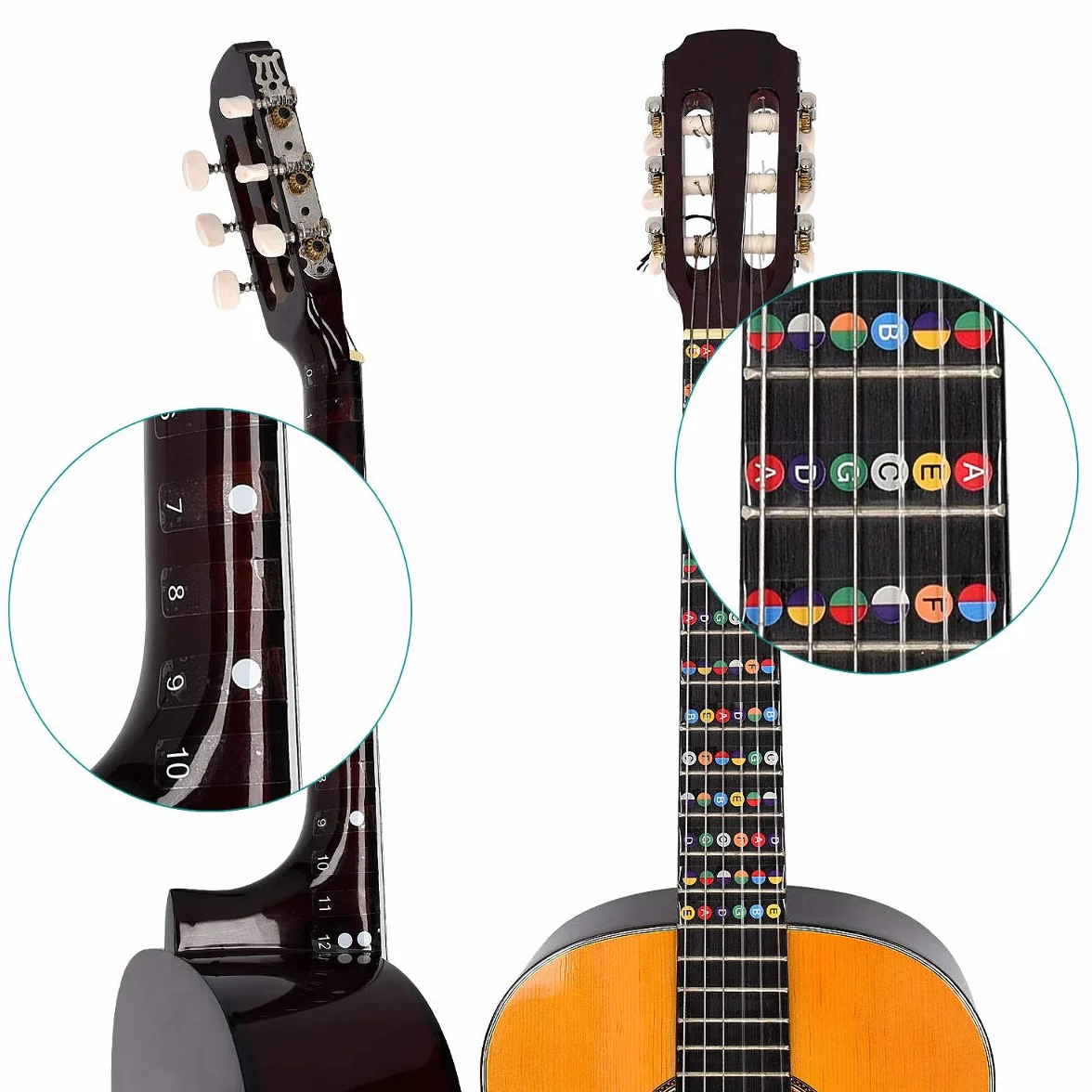 kwmobile Naklejka gitarowa - Naklejka gitarowa dla początkujących - nauka notatek dla dzieci i dorosłych - akustyczna gitara elektryczna