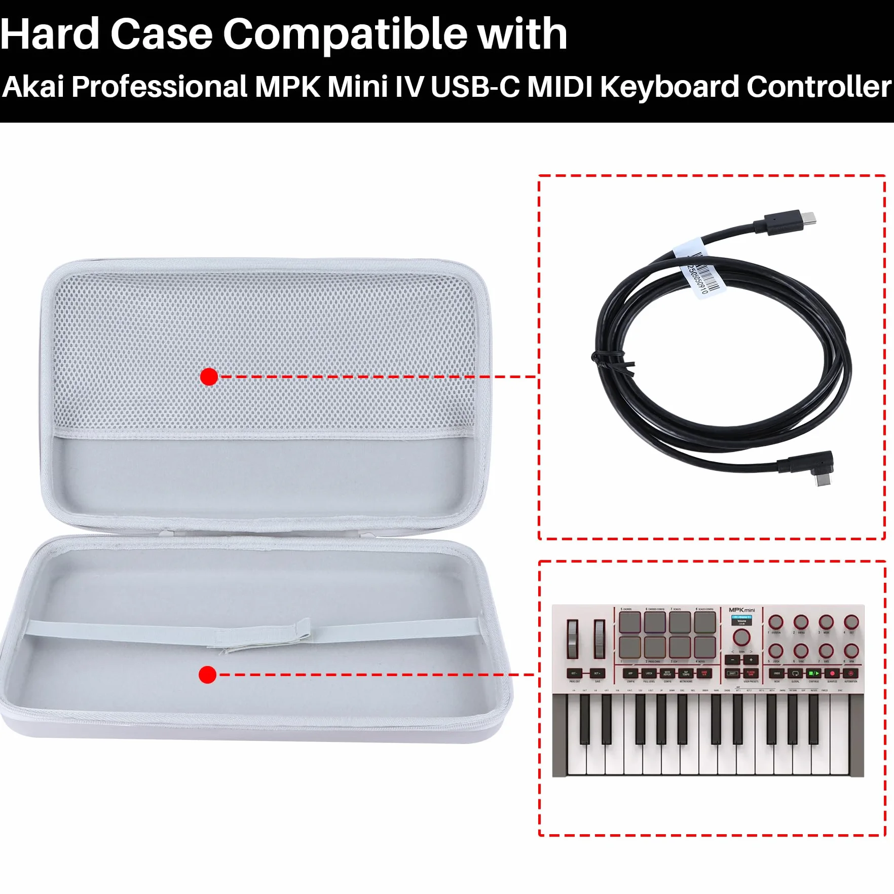 Lebakort Twardy futerał kompatybilny z Akai Professional MPK Mini IV klawiatura MIDI USB-C (szary)