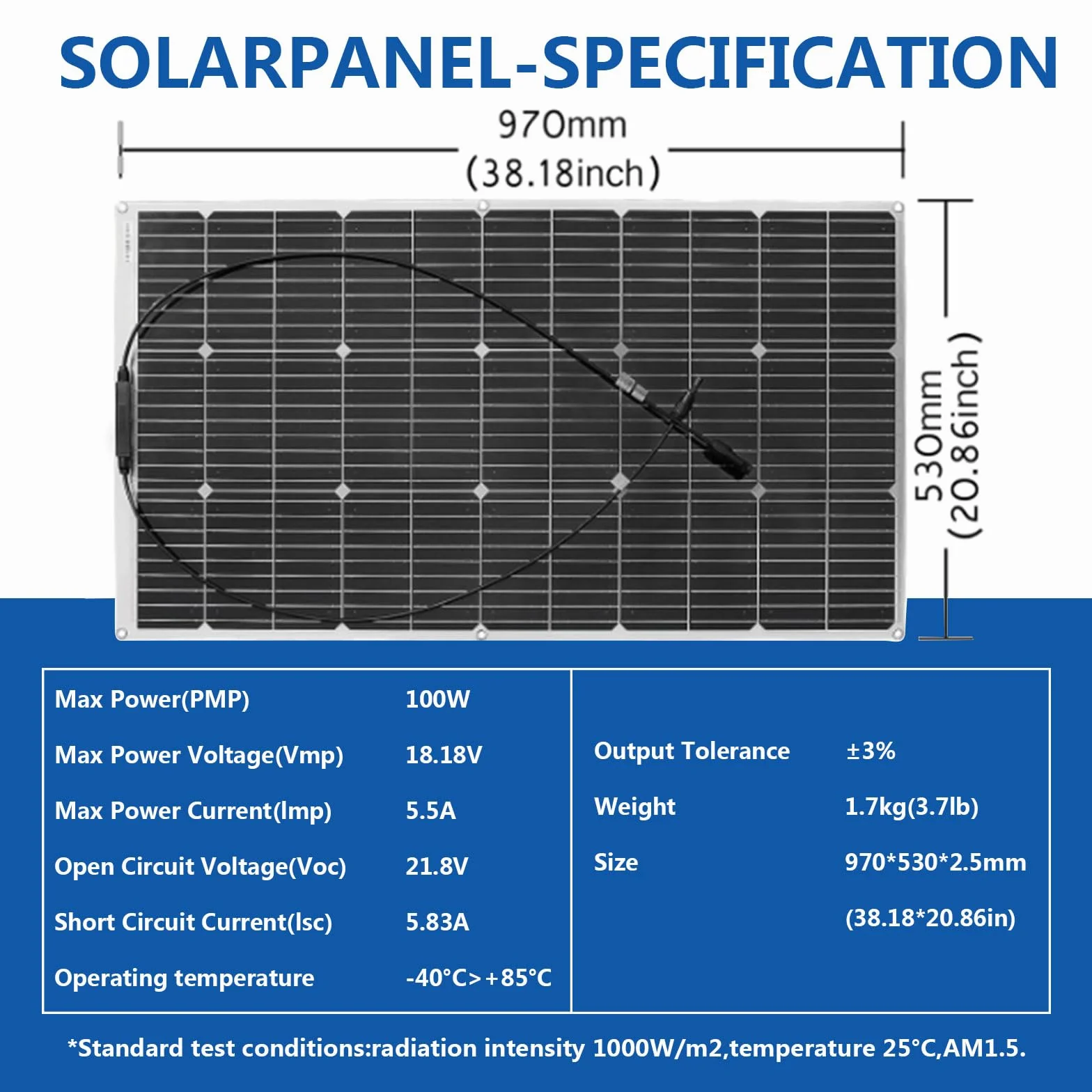 Panel słoneczny 100W 18V Elastyczny Moduł solarny Monokrystaliczna ładowarka solarna do niezależnego od sieci systemu/instalacji wyspowych/przenośnej