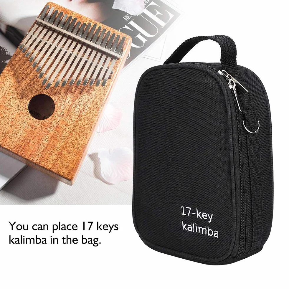 Kalimba etui, przenośne anty-uderzenia z paskiem Kalimba torebka pudełko, odporne na wstrząsy czarne 17 kluczy na kciuki kalimba palec fortepian