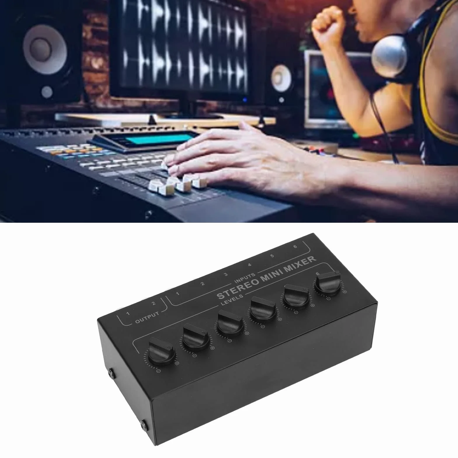 Mini Mikser Stereo 6-kanałowa Niezależna Regulacja Głośności Przenośny Mikser Pasywny do Laptopa PC CD