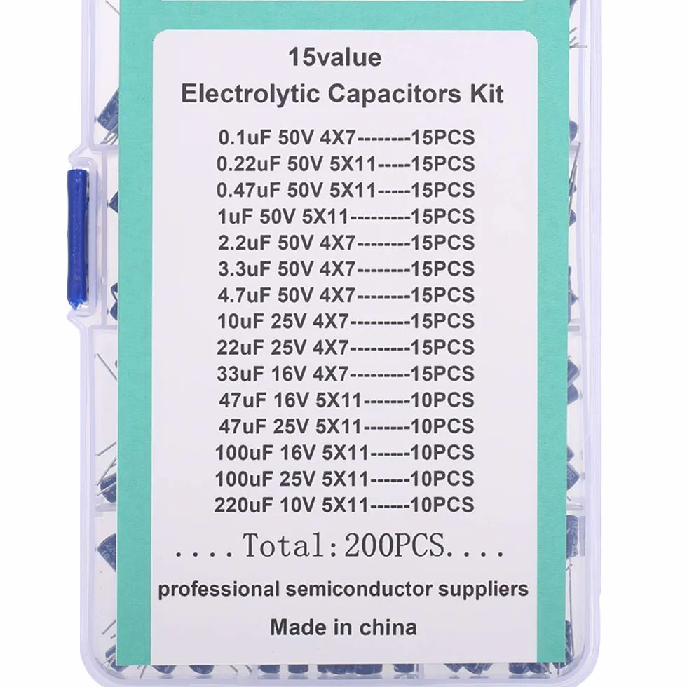 DollaTek 200 szt. 15 warto?ci zakres 0,1uF-220uF zestaw kondensatorów elektrolitycznych
