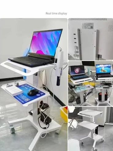 Wózek medyczny z uchwytem na monitor i uchwytem na skaner do jamy ustnej, mobilny wózek do zabiegów stomatologicznych z kołami, dwuwarstwowy wózek do opieki, do salonu piękności