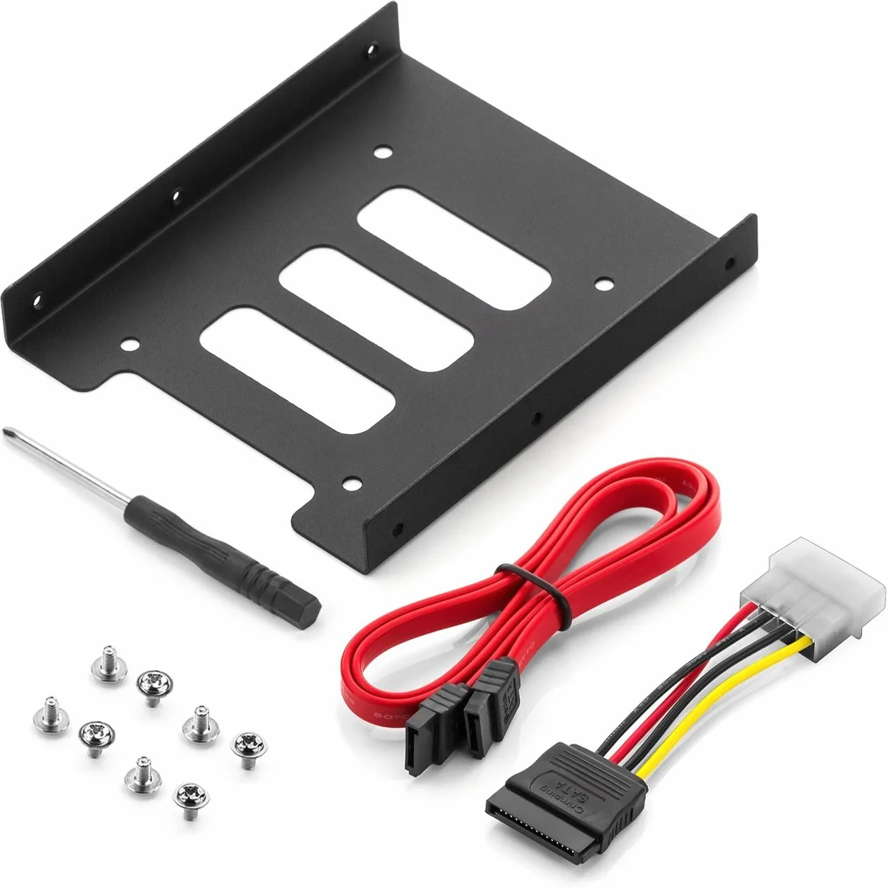 deleyCON Rama Montażowa do Dysków Twardych 2,5" Adapter Dysków SSD do 3,5" Zdejmowana Rama Rama Montażowa Szyny Montażowe ze Śrubami Kabel SATA Zasilacz i Śrubokręt