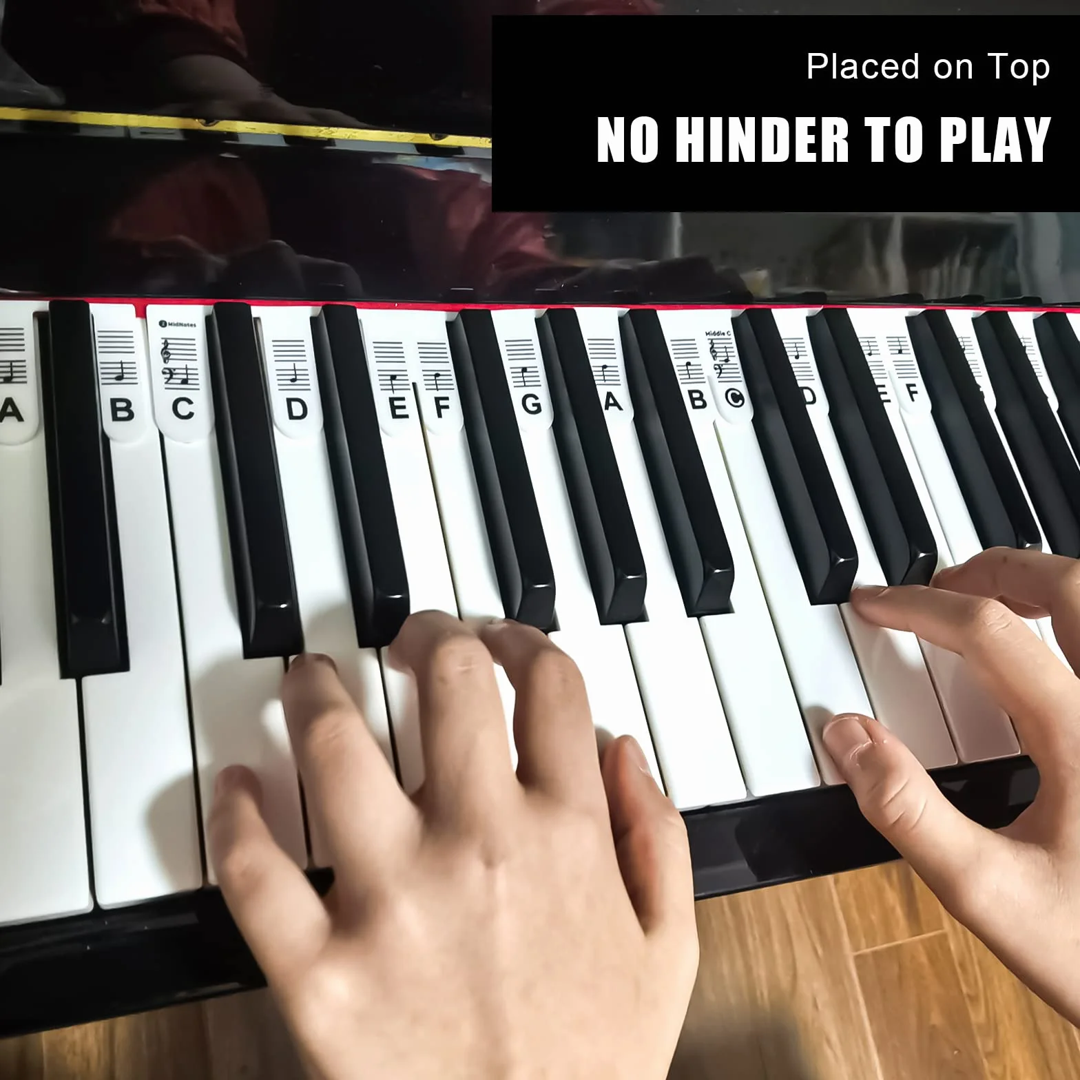 Naklejki na Pianino, Okragly Róg Pelnowymiarowe Naklejki na Klawiature Pianina 88 Klawiszy Silikonu Bez Potrzeby Przyklejania Wielokrotnego Uzytku i Zdejmowane Piano Keyboard Stickers ze Skrzynka