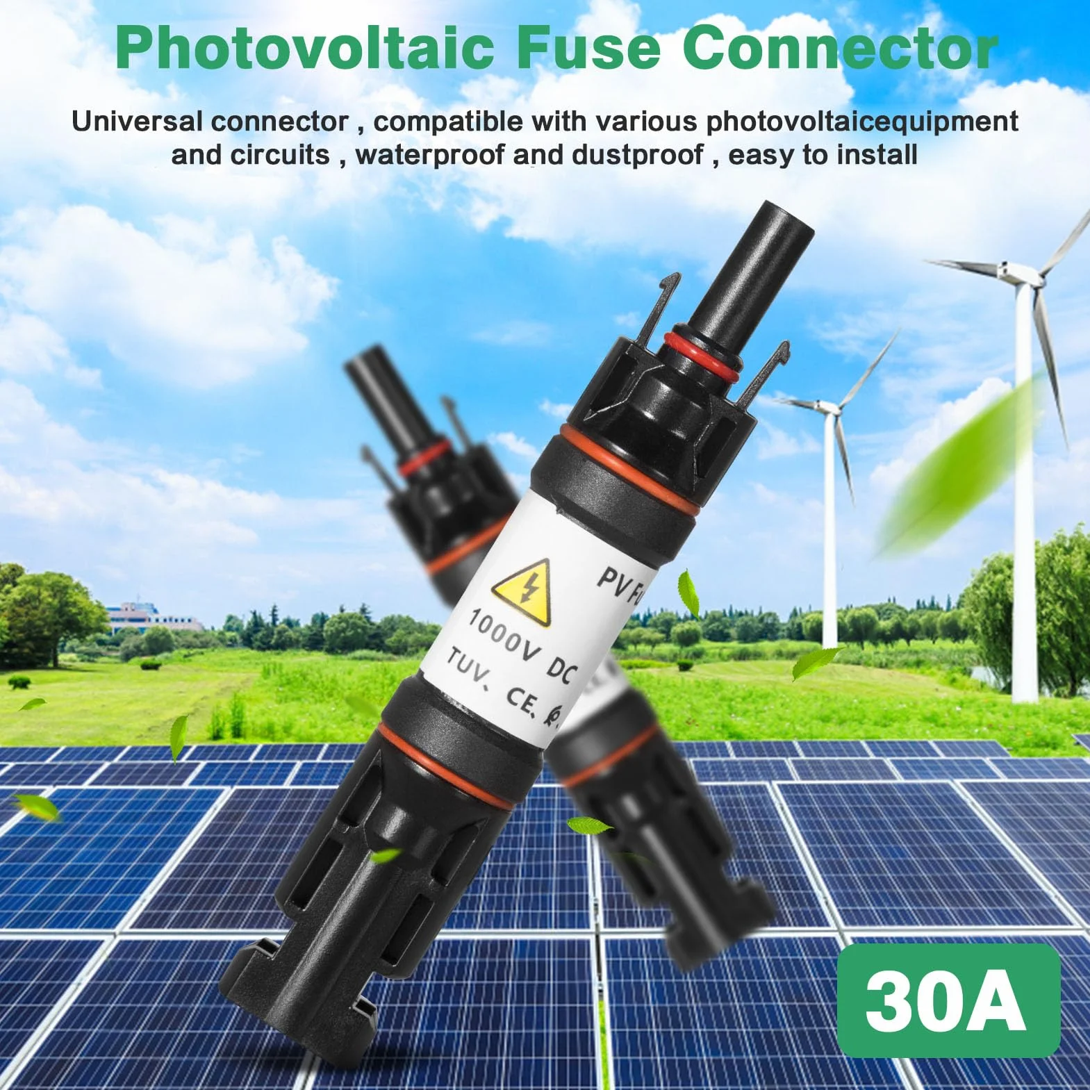 DEWIN Złącze kabla panelu słonecznego, złącze bezpiecznika PVC 1000 V IP67 Wodoodporny uchwyt fotowoltaiczny do instalacji solarnej PVC (kolor: 15A)