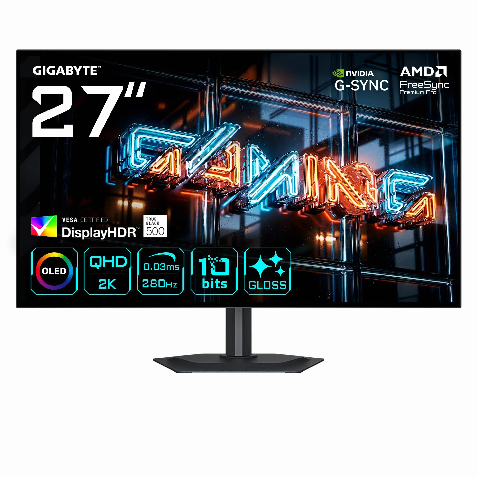 GIGABYTE MO27Q28GR WOLED Genialny monitor do gier 27" QHD - 2560 x 1440, 280Hz, 0,03ms, 335 CD/m², Display HDR True Black 500, HDMI 2.1, DisplayPort 1.4