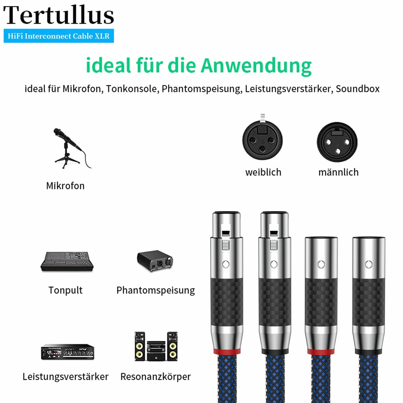 Tertullus Kabel audio XLR 1m OFC do sprzętu stereo