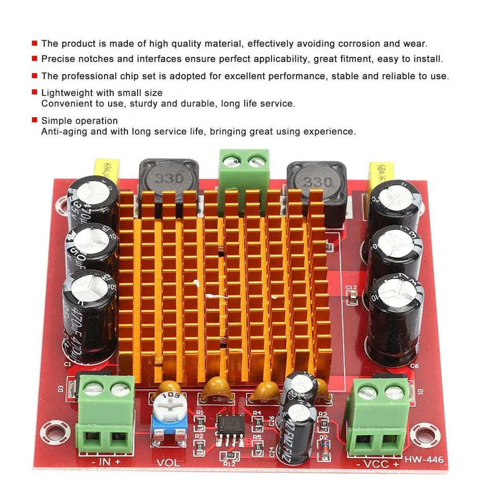 Wendry Płytka wzmacniacza, HW-446, jednokierunkowa płytka wzmacniacza 150 W, cyfrowa płyta wzmacniacza audio z chipem TPA3116DA, wytrzymała i trwała