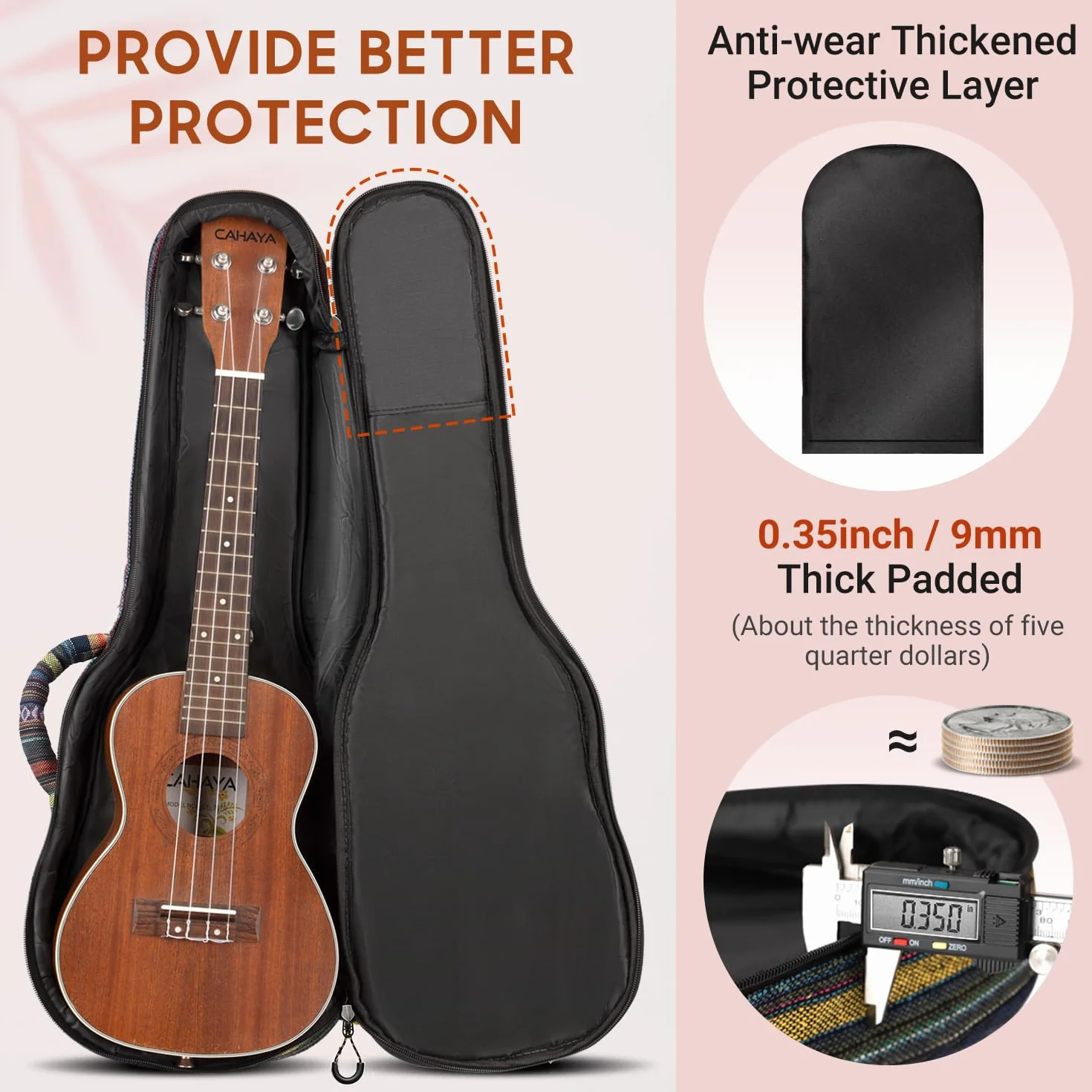 CAHAYA Torba na ukulele 23 cale Gigbag pokrowiec bawełna nylon 9 mm wyściełana CY0131-2
