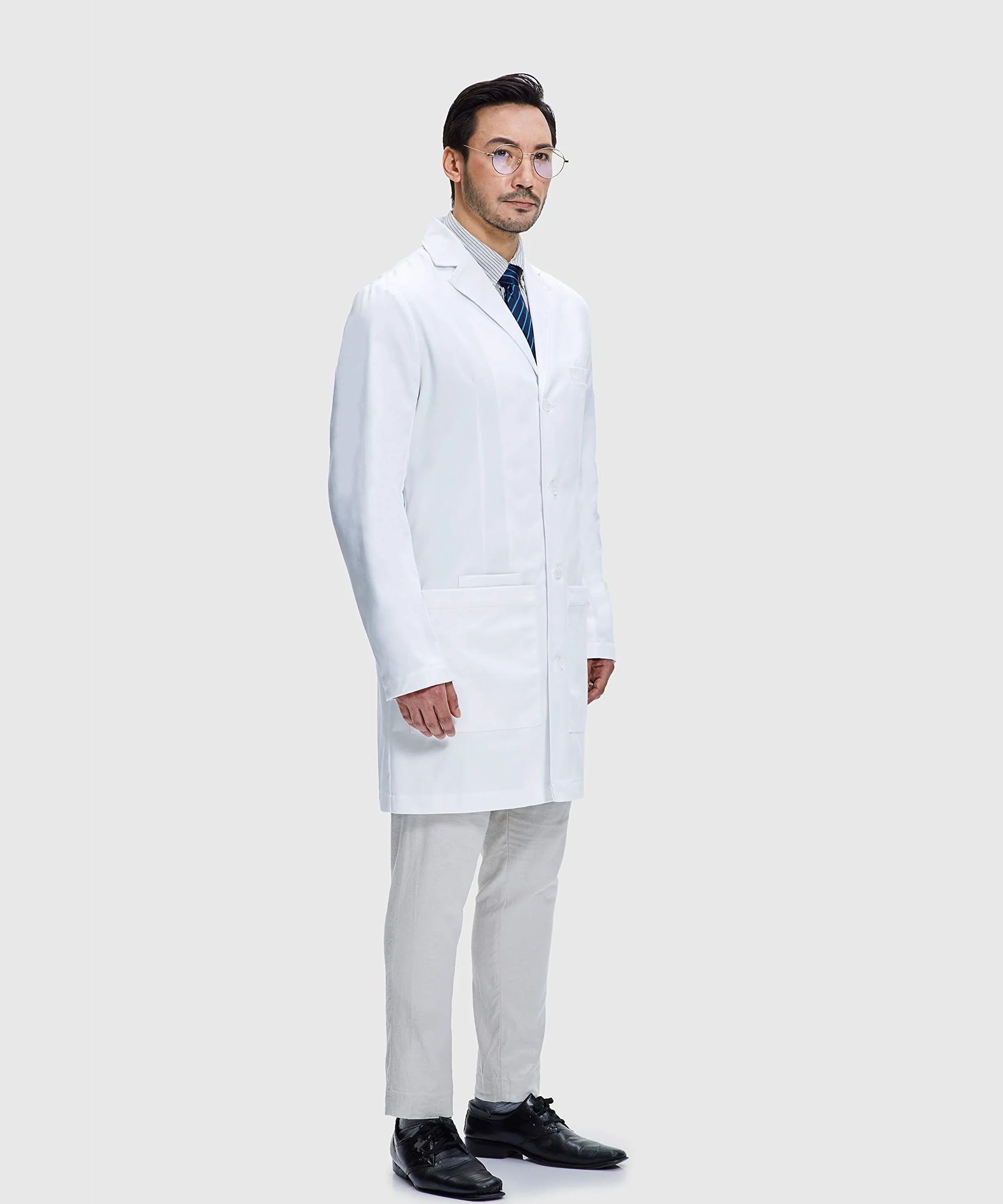 Dr. James Męski Fartuch Laboratoryjny, Dopasowany Krój, Kieszenie na Smartfony i Tablety (S)