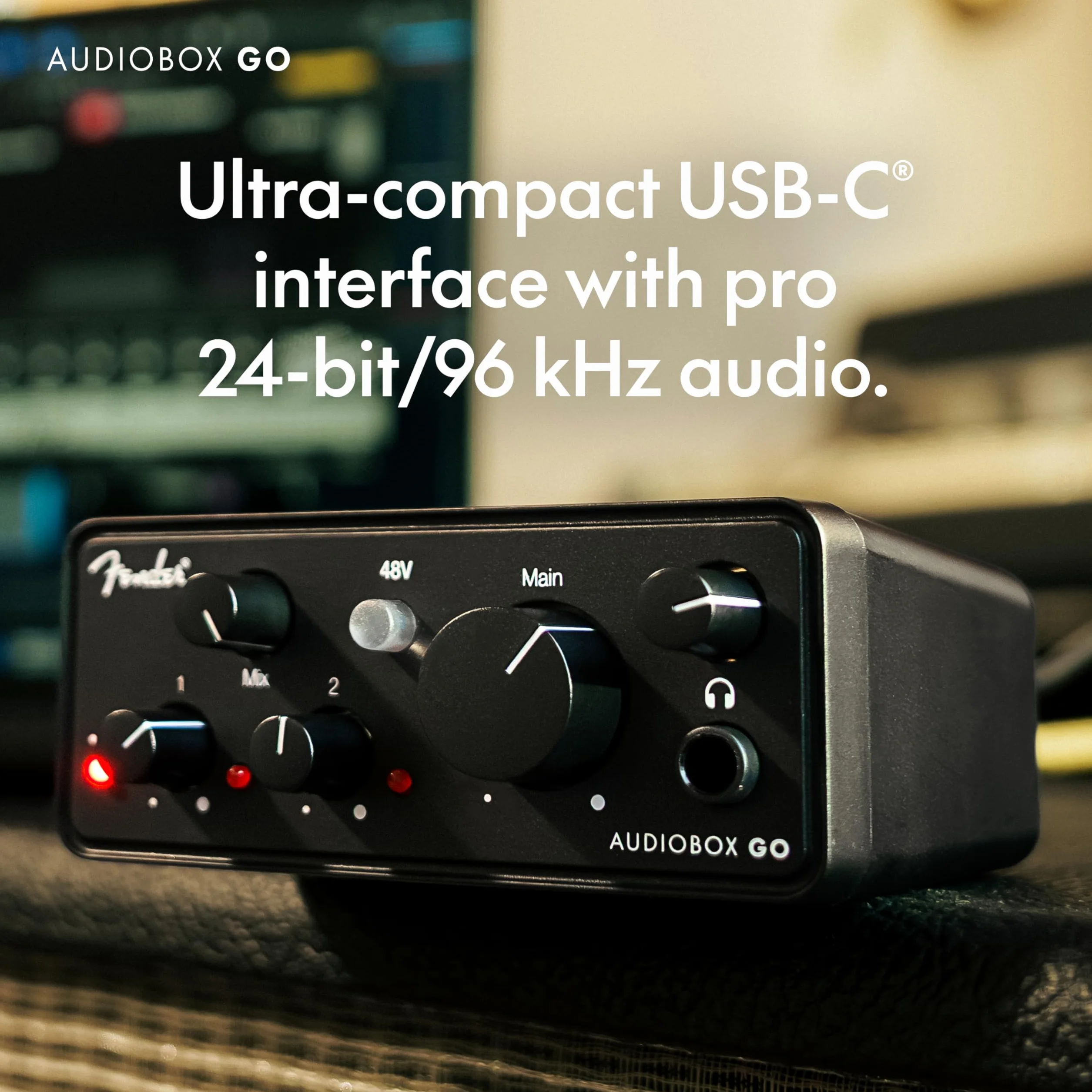 Fender AudioBox GO 2x2 USB-C Audio Interface 24-bit/96 kHz XLR Mic/Line TS Instrument Input Zero-Latency Headphone Monitoring