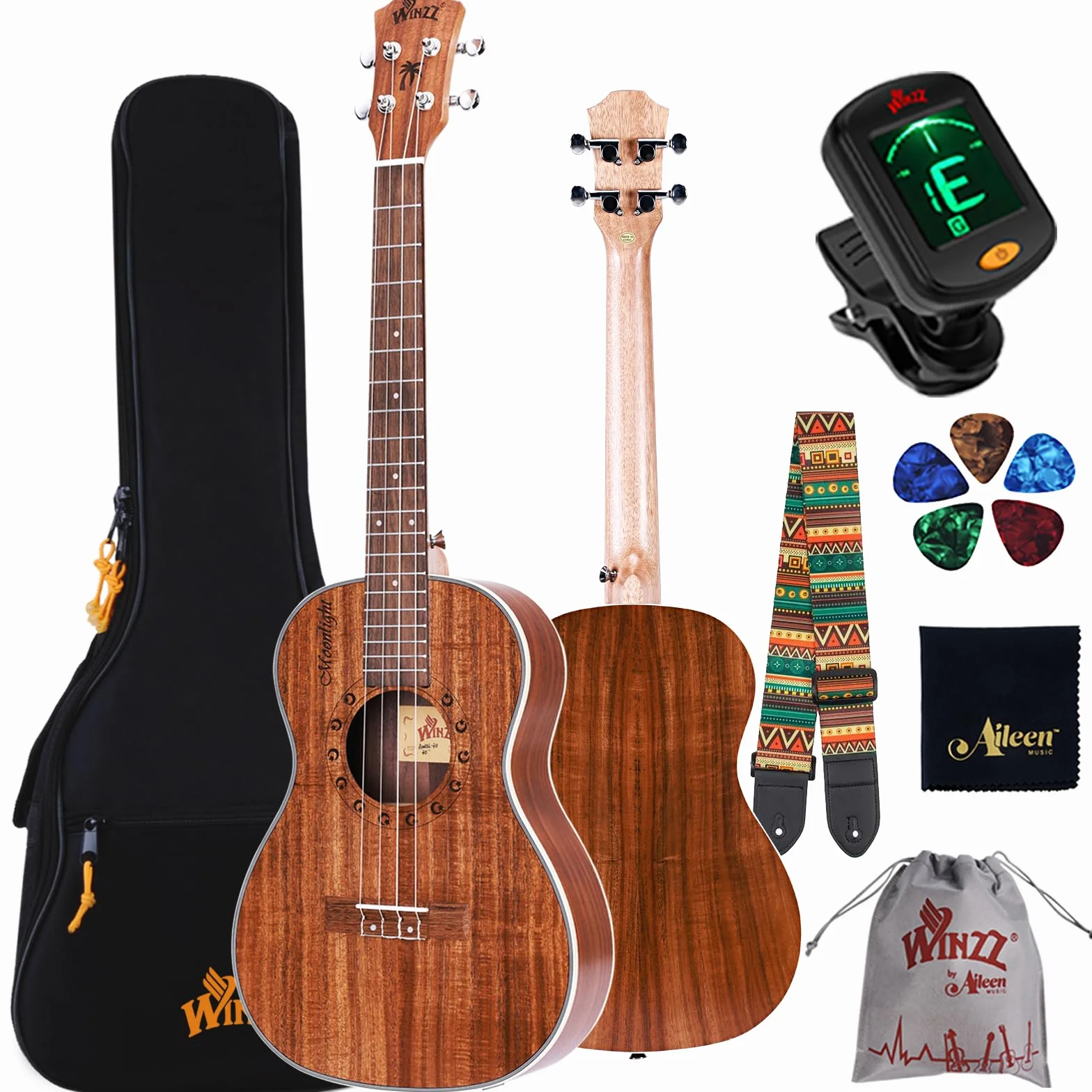 Winzz Ukulele barytonowe 76 cm KOA zestaw dla początkujących profesjonalistów naturalny matowy